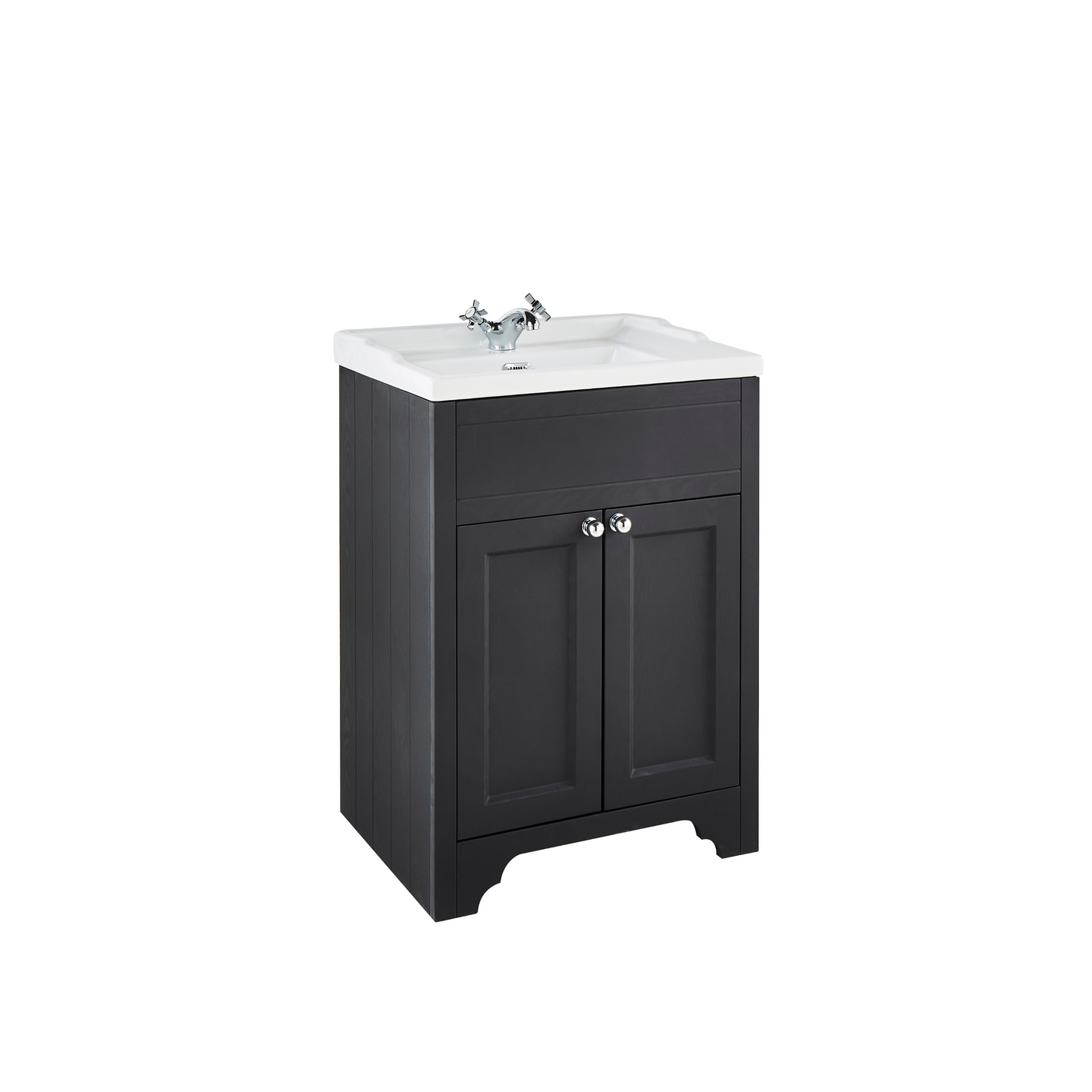 Buckingham 600mm Floor Standing 2 Door Unit & Ceramic Basin – Black Oak - Bathroom Furniture - Buckingham - Bliss Bathroom Supplies Ltd -