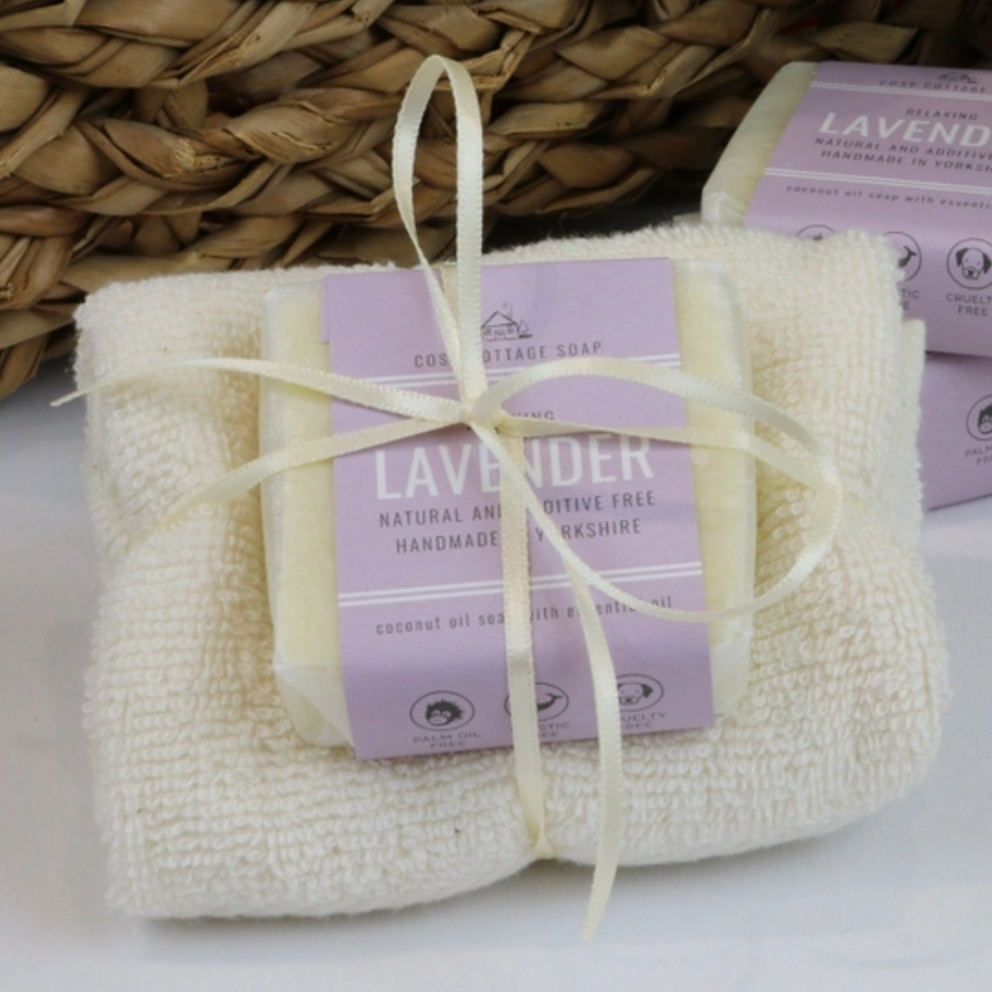 Soap and Face Cloth Gift Set - Lavender - Self-Care Gift Sets - Cosy Cottage - Bliss Bathroom Supplies -