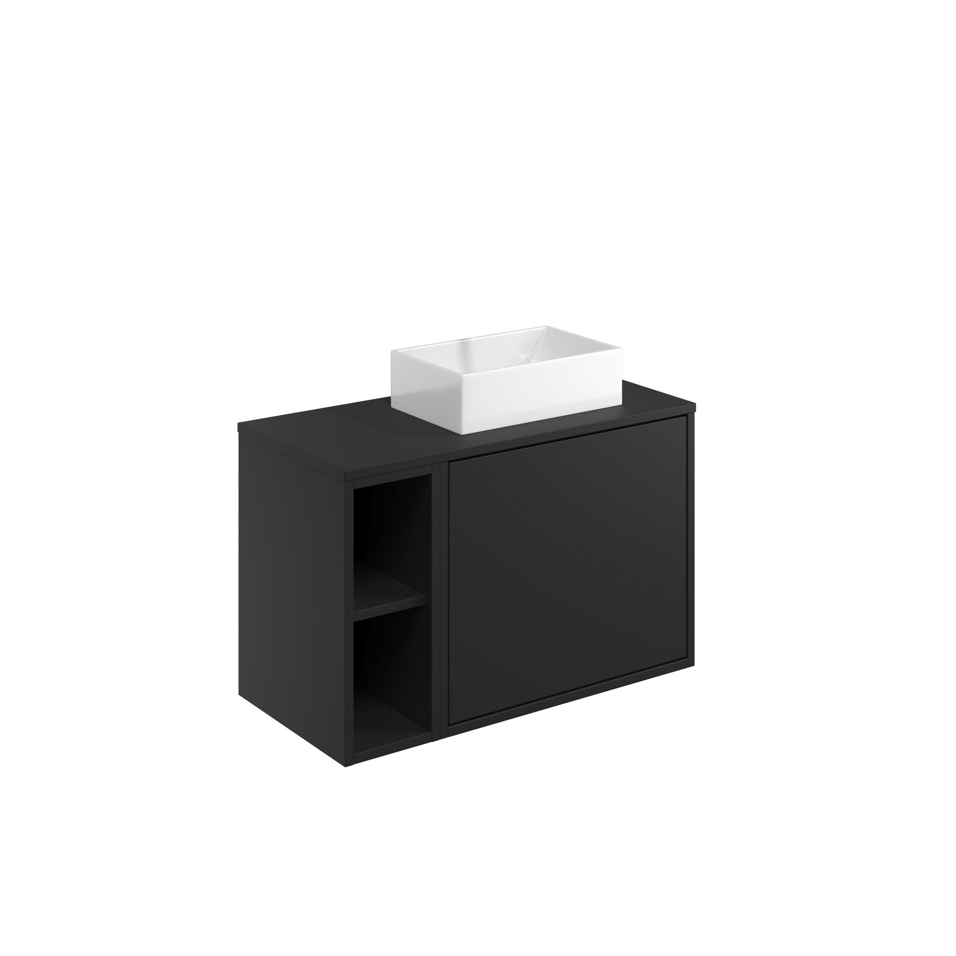 Alfie 800 Wall Mounted Drawer Unit, Side Storage & Basin - Slab / Matte Black - Bathroom Furniture - Alfie - Bliss Bathroom Supplies Ltd -