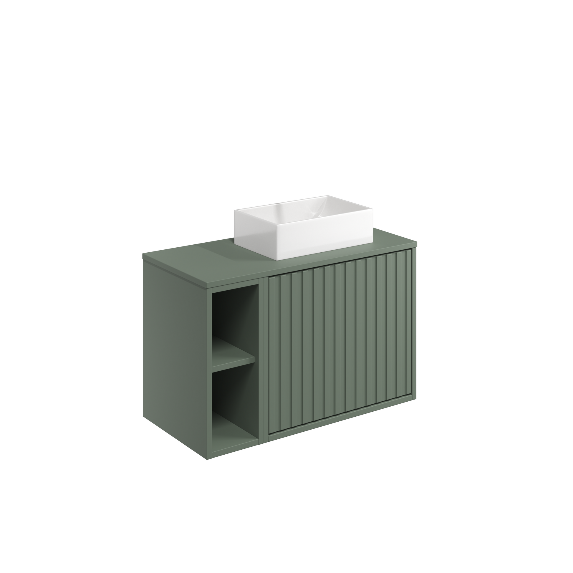 Alfie 800 Wall Mounted Drawer Unit, Side Storage & Basin - Fluted / Reed Green - Bathroom Furniture - Alfie - Bliss Bathroom Supplies Ltd -