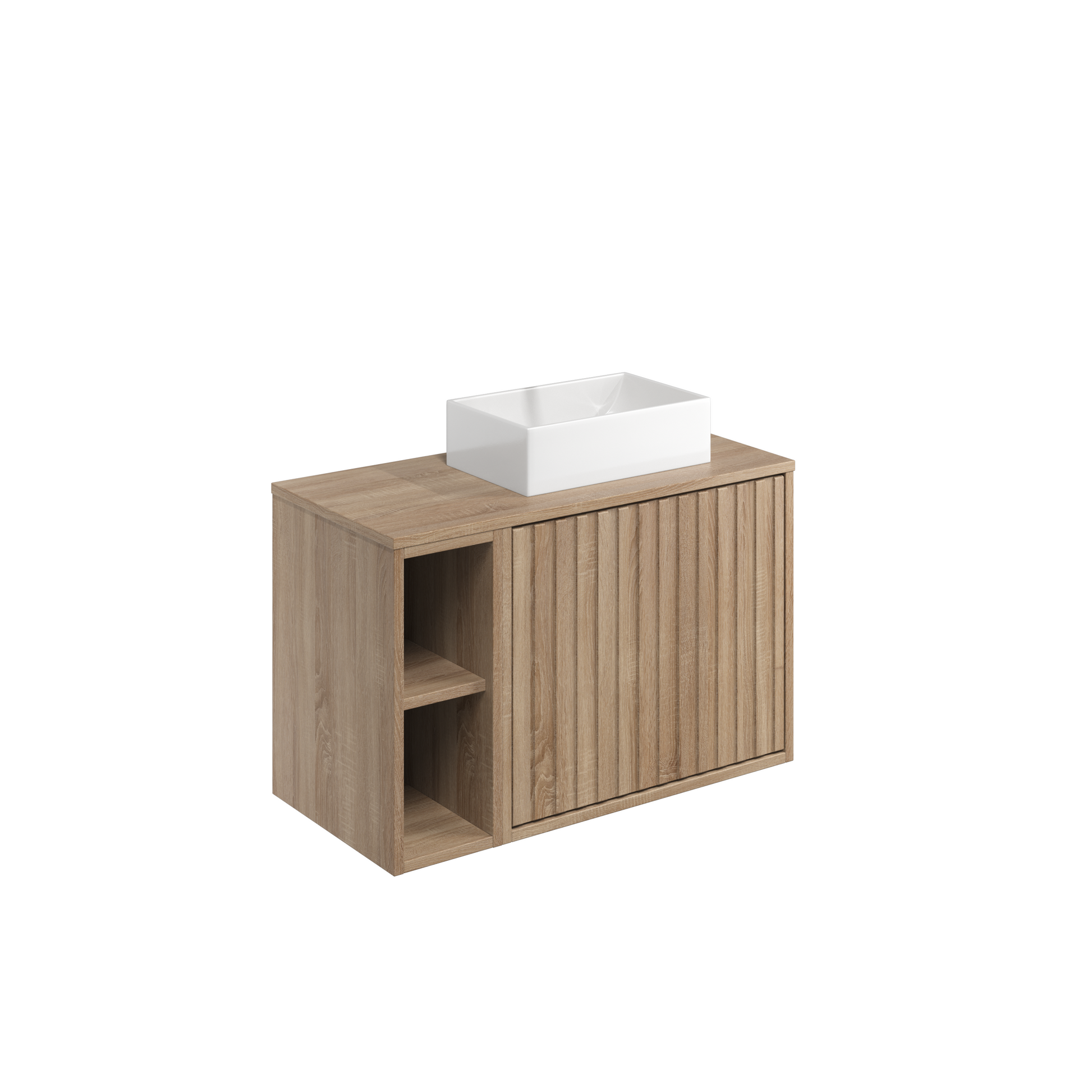 Alfie 800 Wall Mounted Drawer Unit, Side Storage & Basin - Fluted / Sonoma Oak - Bathroom Furniture - Alfie - Bliss Bathroom Supplies Ltd -