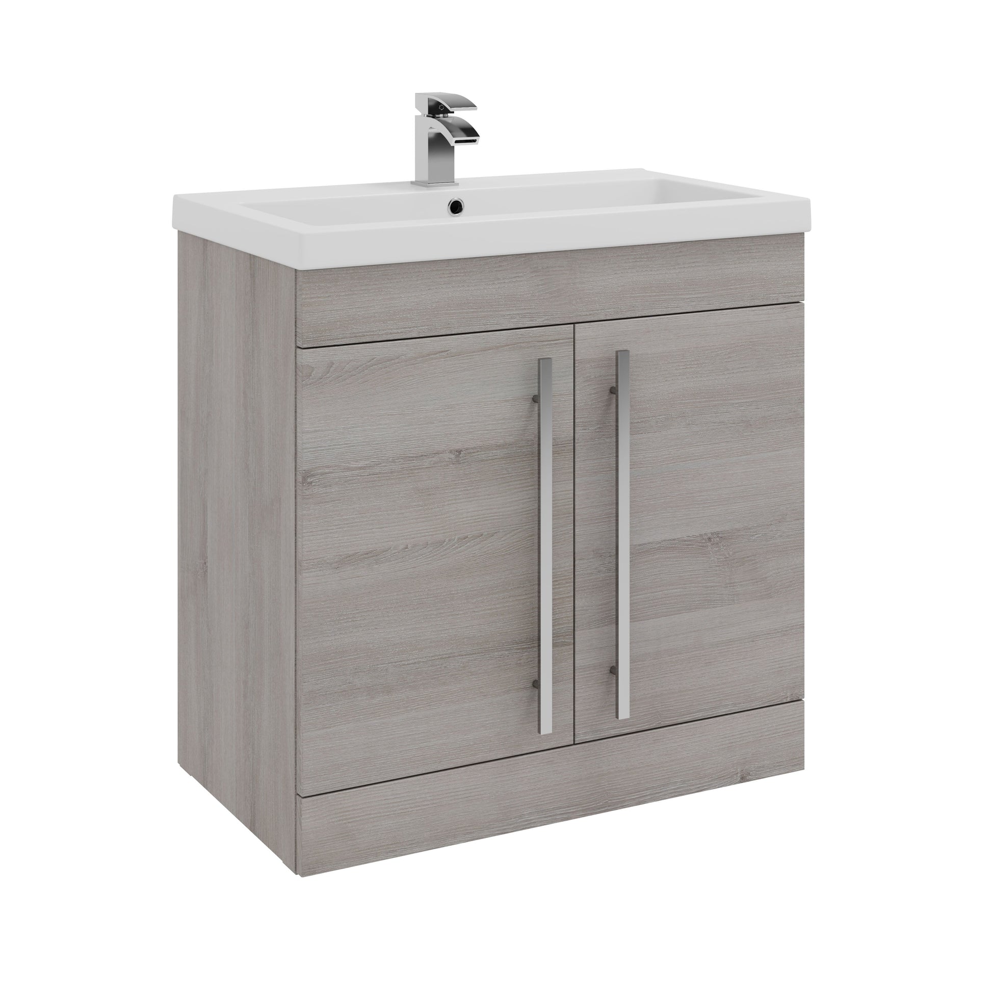 Kartell K-VIT Purity Floor Standing 2 Door Unit & Mid Depth Ceramic Basin - 800mm Width / Silver Oak - Vanity Units - Purity - Bliss Bathroom Supplies -