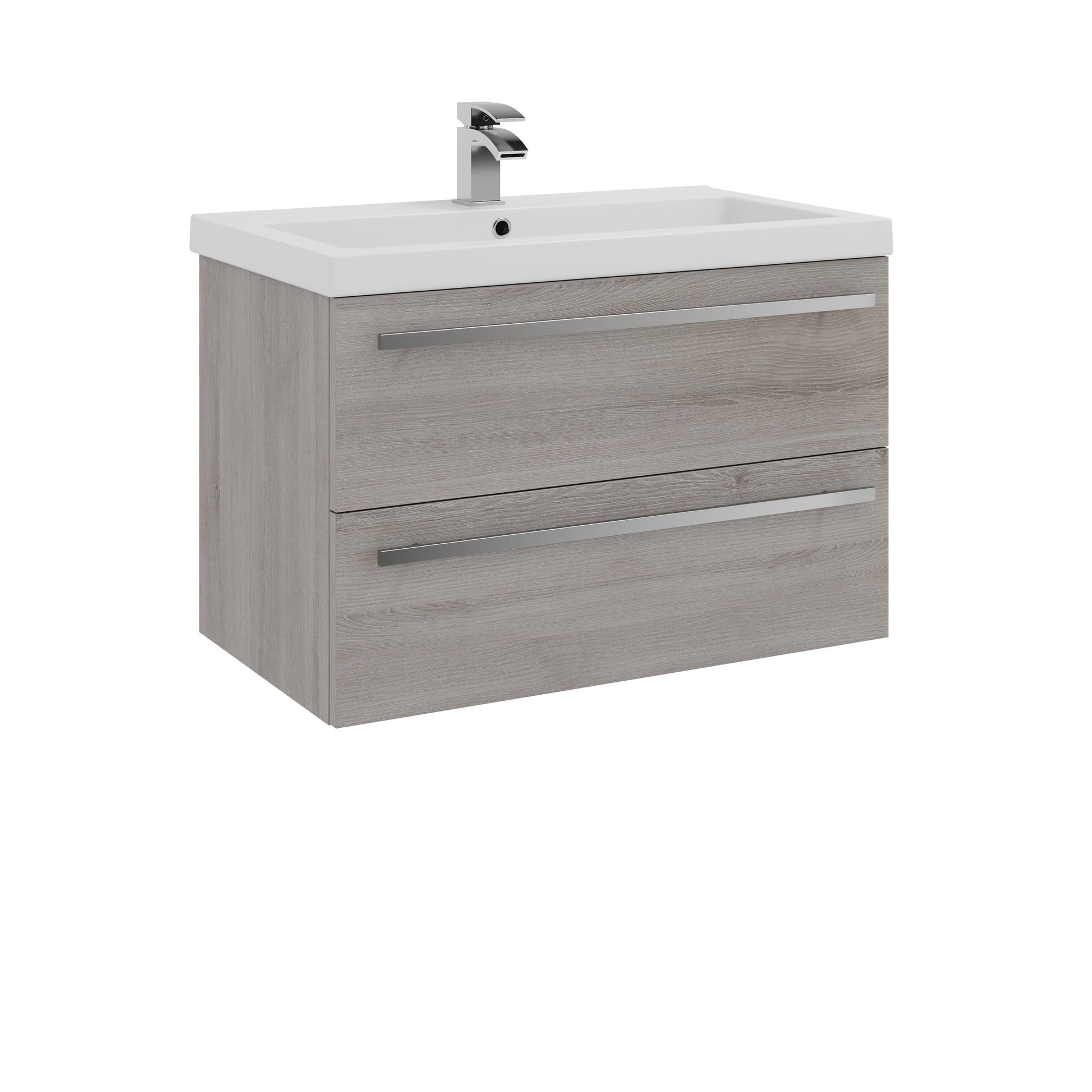 Purity 2 Drawer Unit & Mid Depth Ceramic Basin - Wall Mounted / 800mm Width / Silver Oak - Purity - Bliss Bathroom Supplies Ltd -