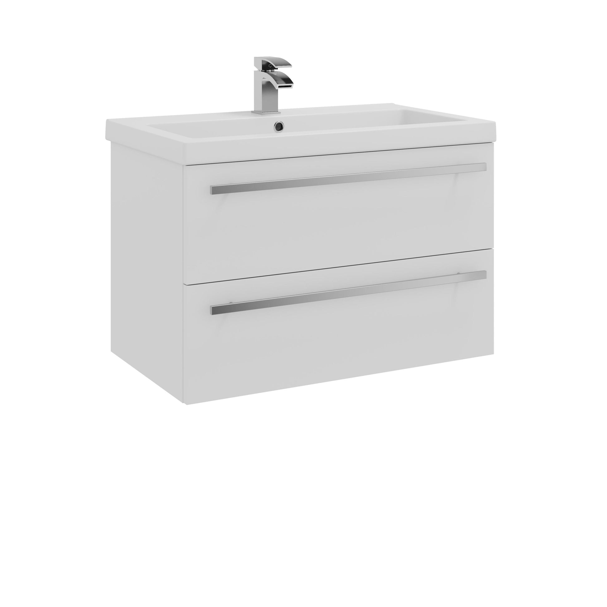 Purity 2 Drawer Unit & Mid Depth Ceramic Basin - Wall Mounted / 800mm Width / White Gloss - Purity - Bliss Bathroom Supplies Ltd -
