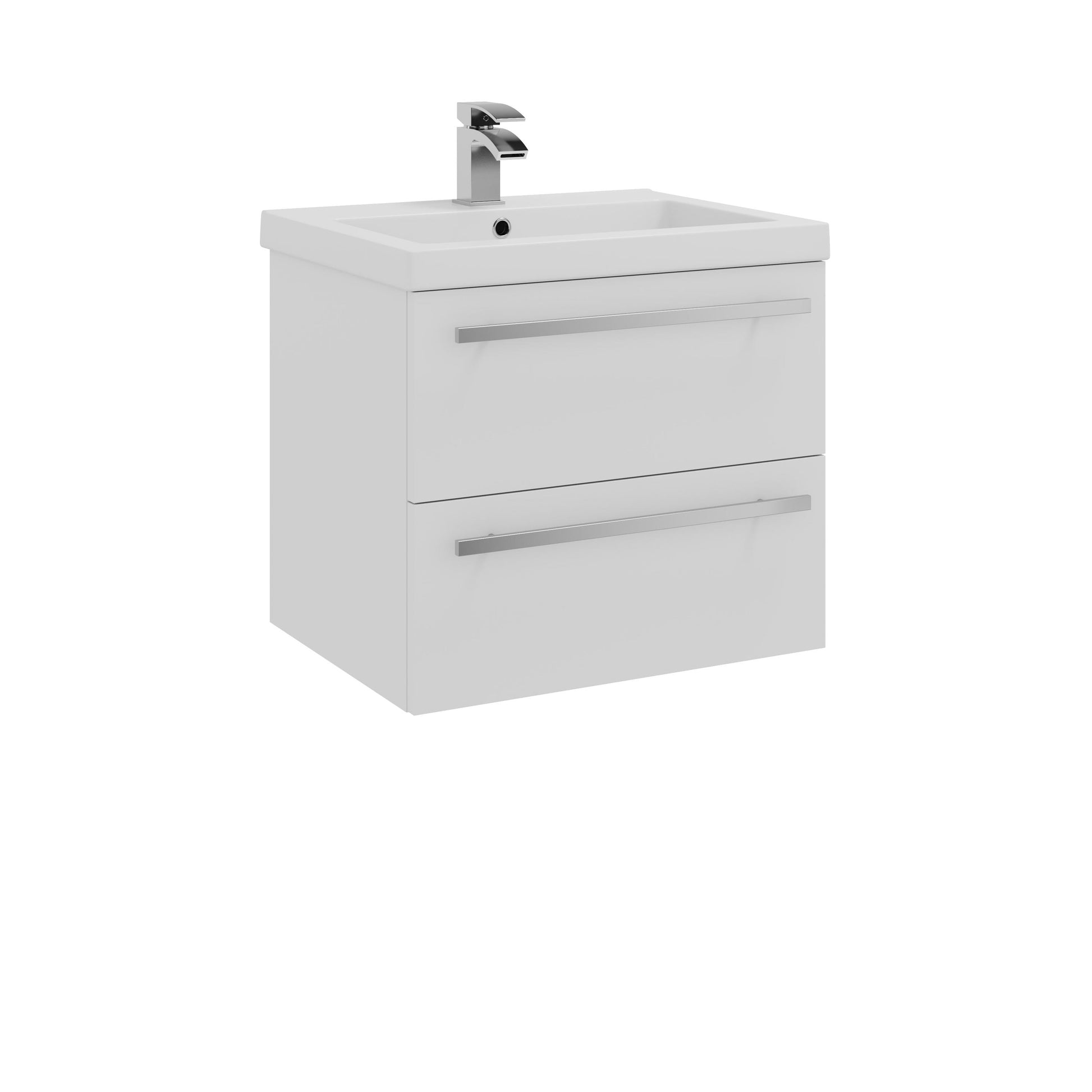 Purity 2 Drawer Unit & Mid Depth Ceramic Basin - Wall Mounted / 600mm Width / White Gloss - Purity - Bliss Bathroom Supplies Ltd -