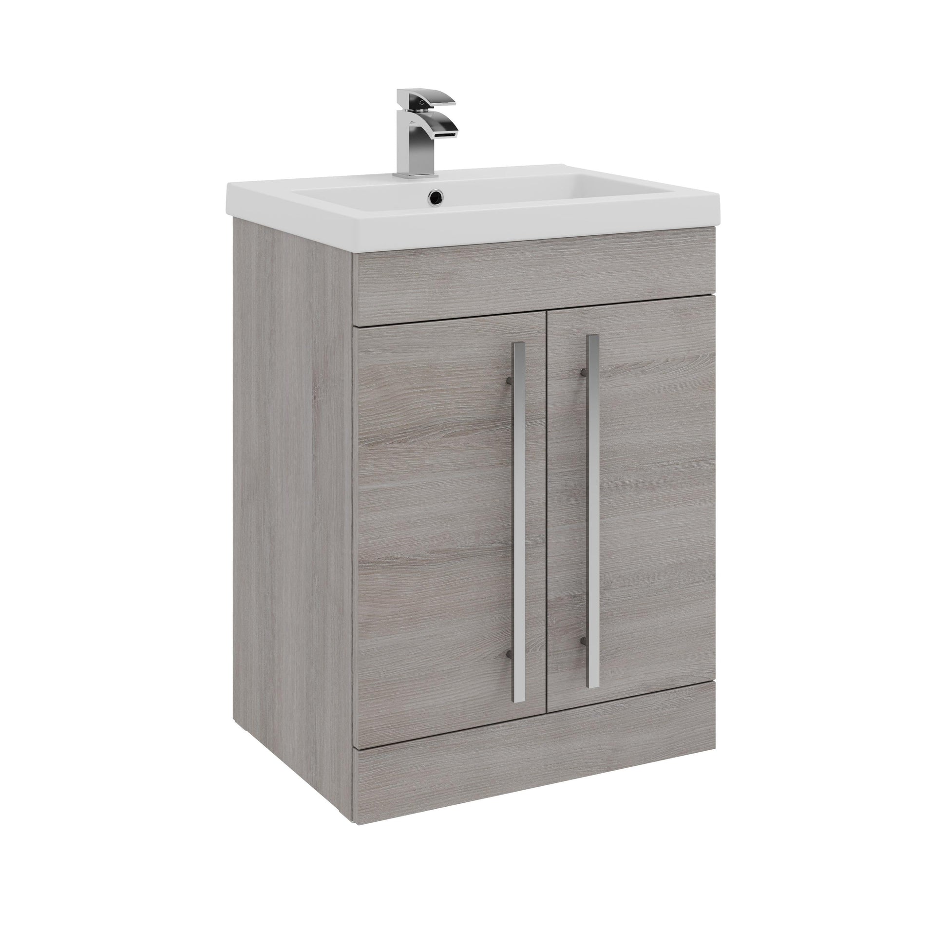 Kartell K-VIT Purity Floor Standing 2 Door Unit & Mid Depth Ceramic Basin - 600mm Width / Silver Oak - Vanity Units - Purity - Bliss Bathroom Supplies -