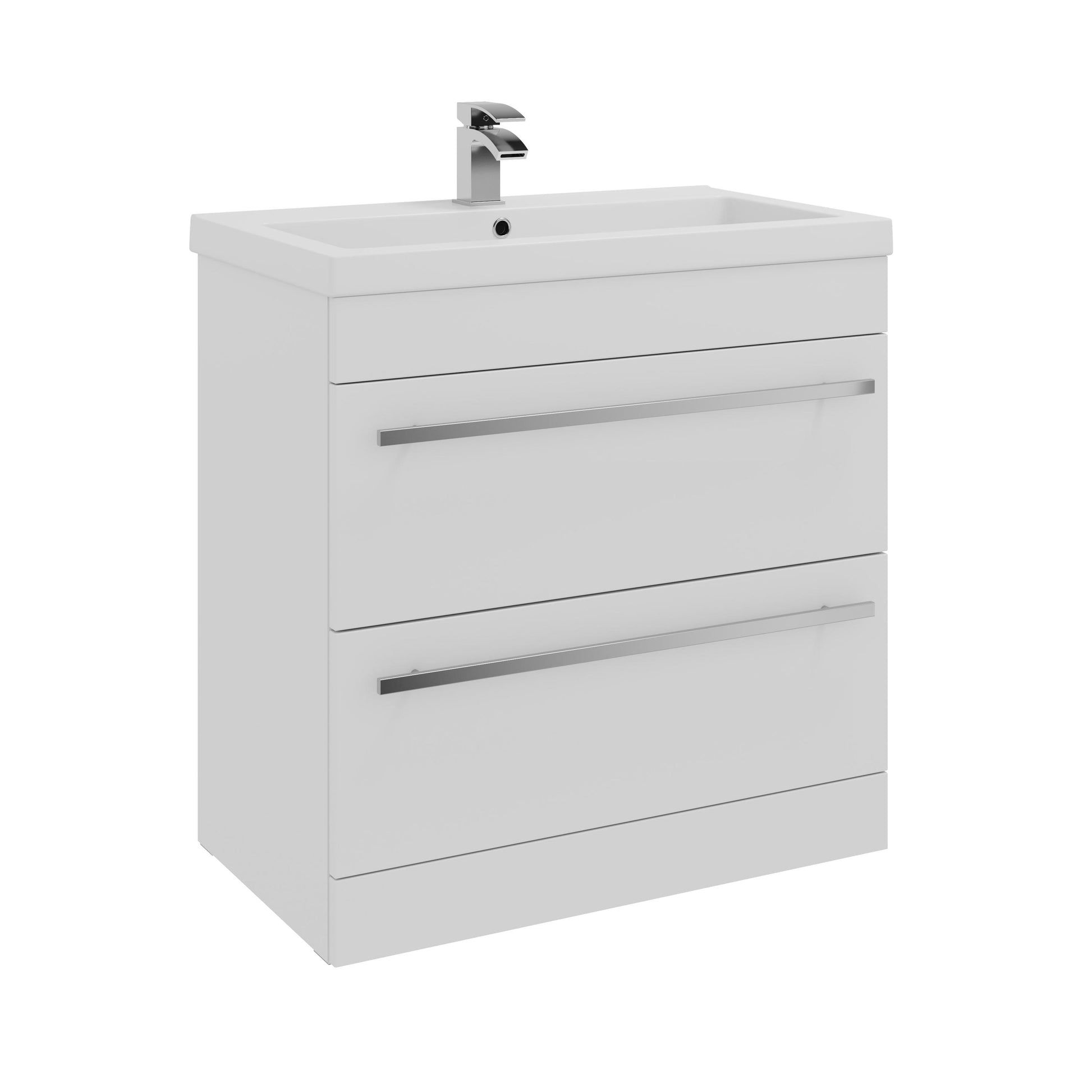 Purity 2 Drawer Unit & Mid Depth Ceramic Basin - Floor Standing / 800mm Width / White Gloss - Purity - Bliss Bathroom Supplies Ltd -
