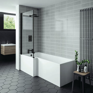 Nero L Shaped Screen, Square Edge with Extension Panel - Nero - Bliss Bathroom Supplies Ltd -
