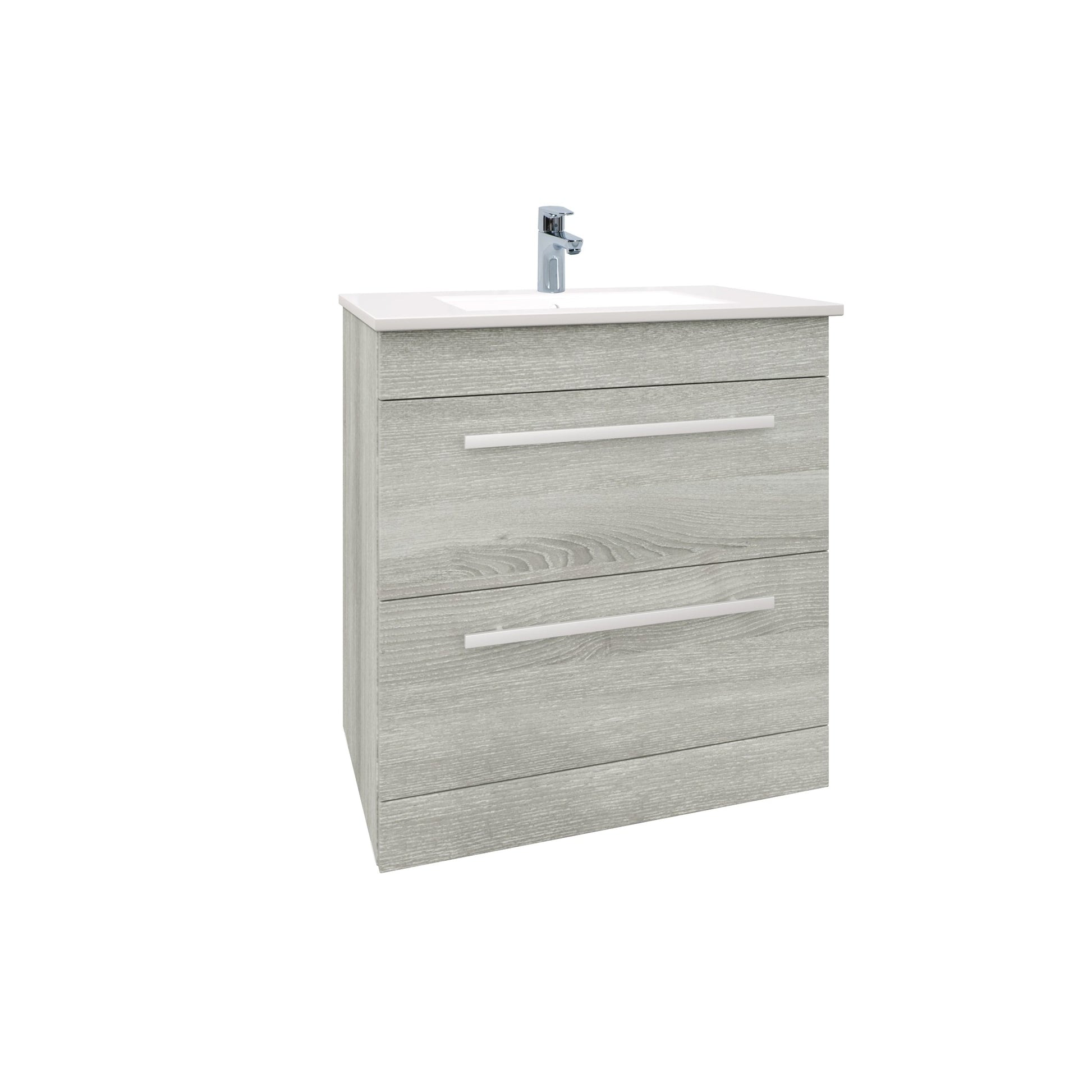 Kartell K-VIT Purity 2 Drawer Unit & Ceramic Basin - Floor Standing / 800mm Width / Silver Oak - Vanity Units - Purity - Bliss Bathroom Supplies -