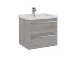 Purity 2 Drawer Unit & Mid Depth Ceramic Basin - Wall Mounted / 600mm Width / Silver Oak - Purity - Bliss Bathroom Supplies Ltd -