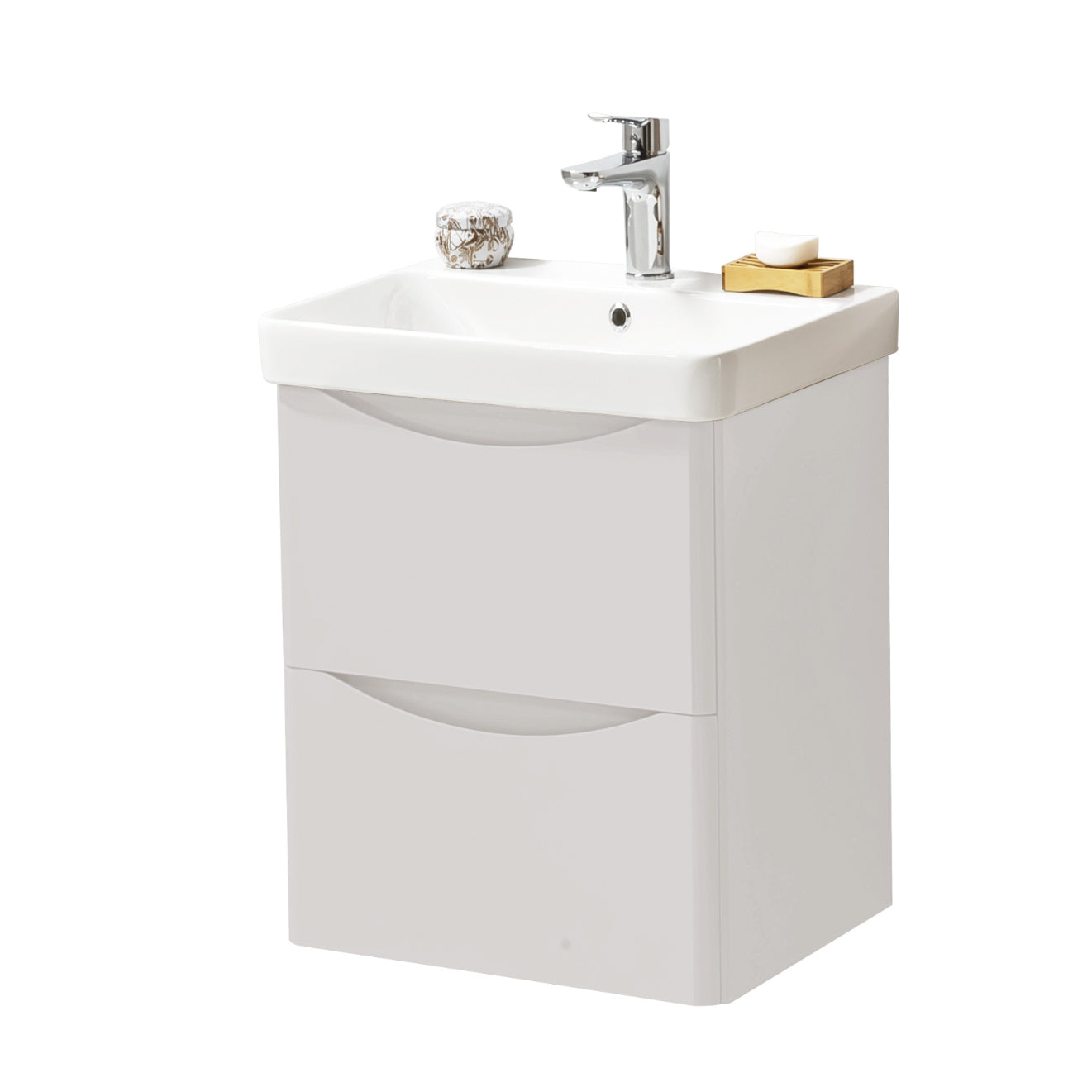Kartell K-VIT Arc 2 Drawer Unit & Ceramic Basin - Cashmere / 500mm Width / Wall Mounted - Vanity Units - Arc - Bliss Bathroom Supplies -