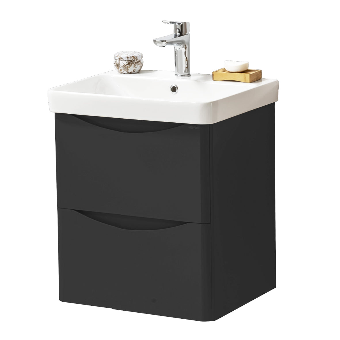 Kartell K-VIT Arc 2 Drawer Unit & Ceramic Basin - Graphite / 500mm Width / Wall Mounted - Vanity Units - Arc - Bliss Bathroom Supplies -