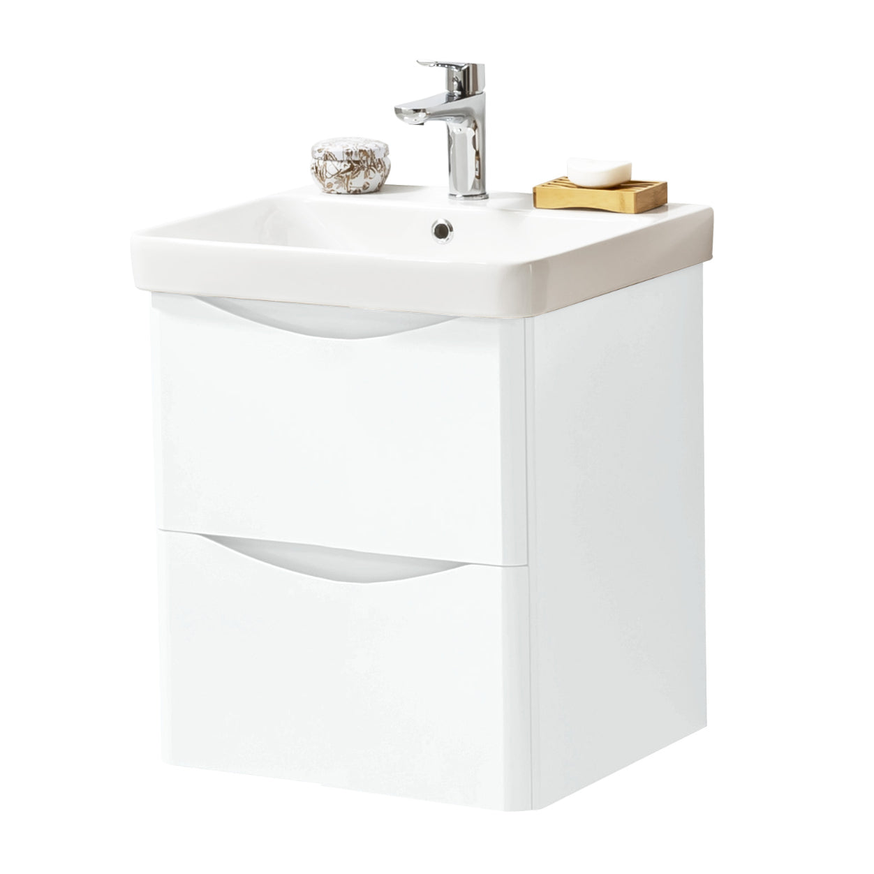 Kartell K-VIT Arc 2 Drawer Unit & Ceramic Basin - White / 500mm Width / Wall Mounted - Vanity Units - Arc - Bliss Bathroom Supplies -