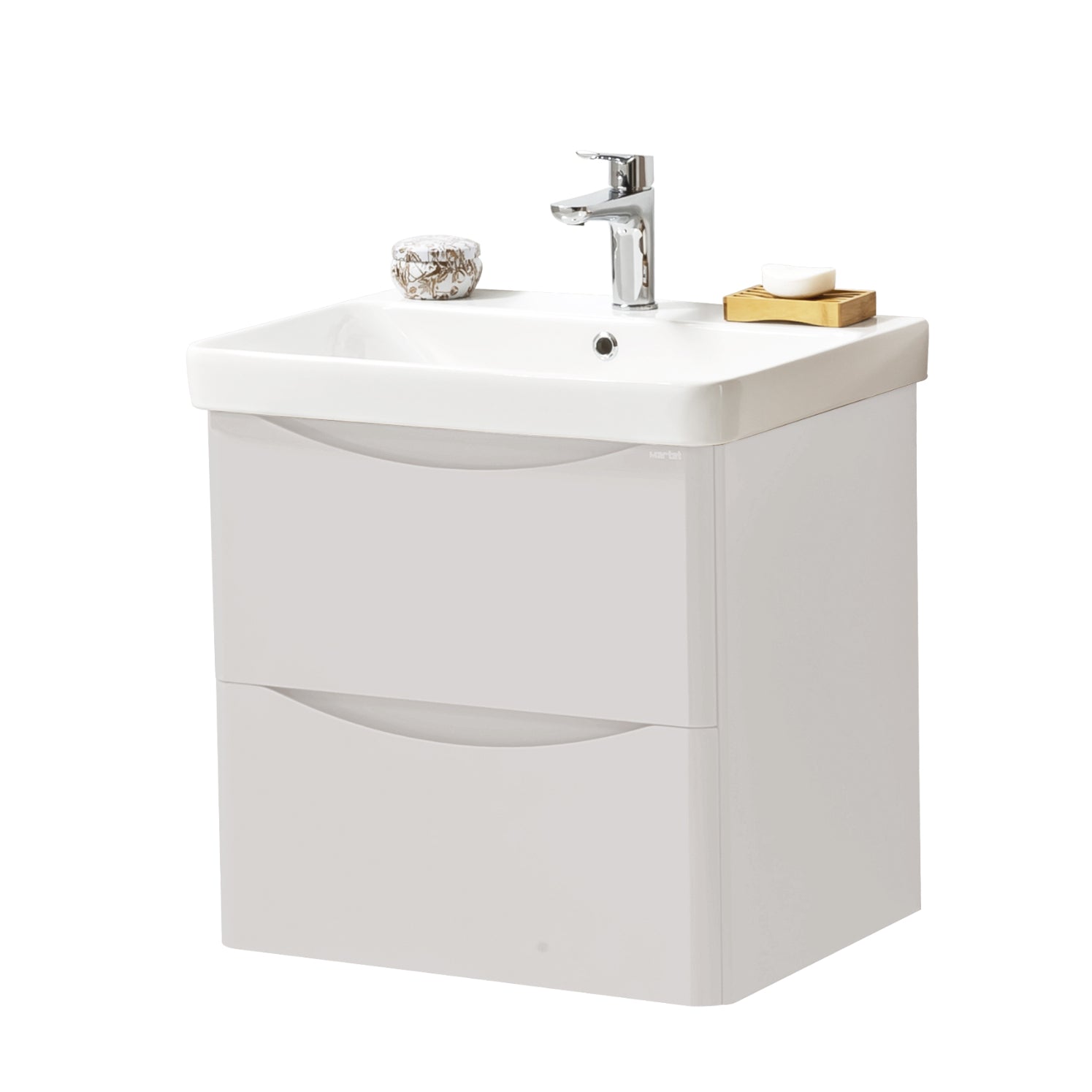 Kartell K-VIT Arc 2 Drawer Unit & Ceramic Basin - Cashmere / 600mm Width / Wall Mounted - Vanity Units - Arc - Bliss Bathroom Supplies -