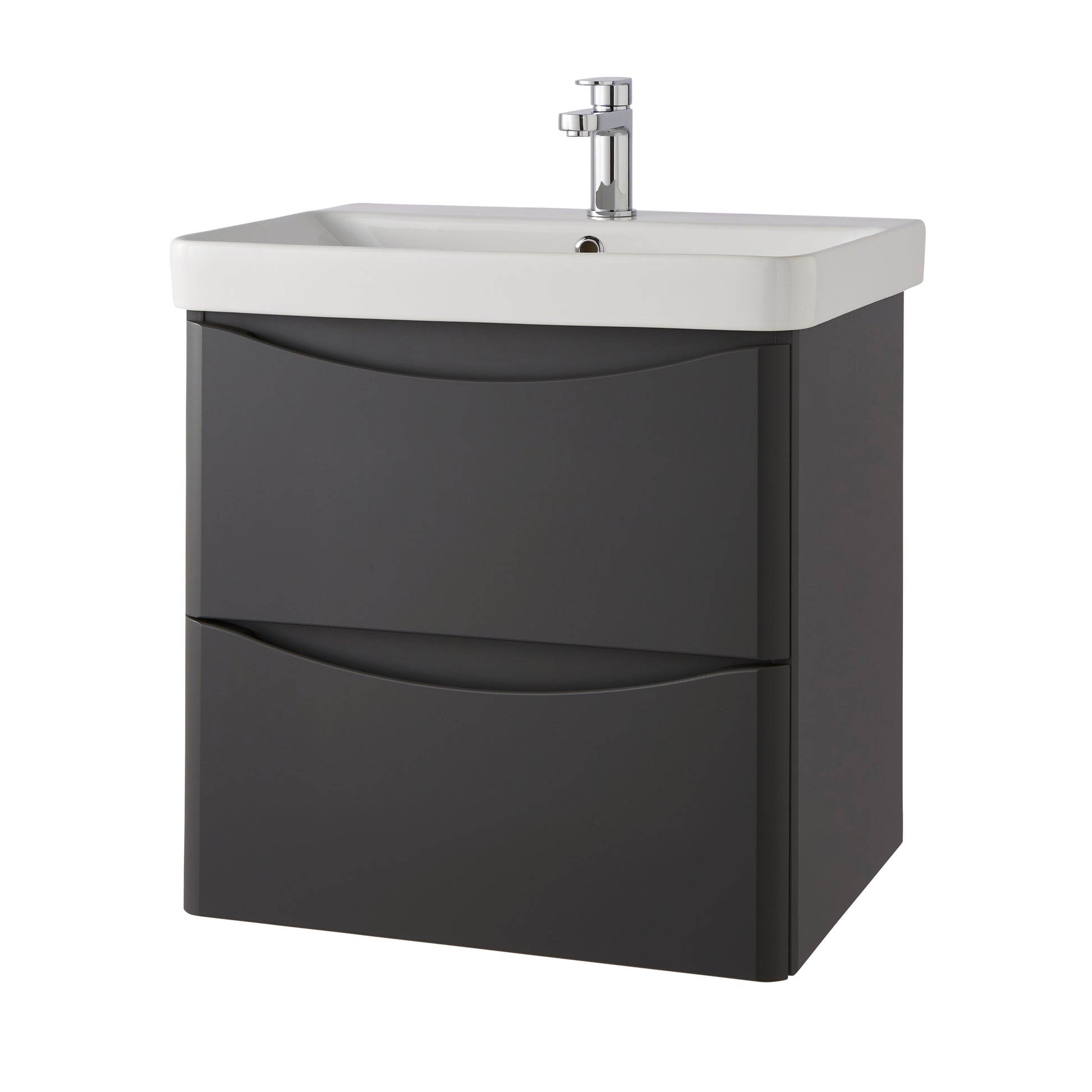 Kartell K-VIT Arc 2 Drawer Unit & Ceramic Basin - Graphite / 600mm Width / Wall Mounted - Vanity Units - Arc - Bliss Bathroom Supplies -
