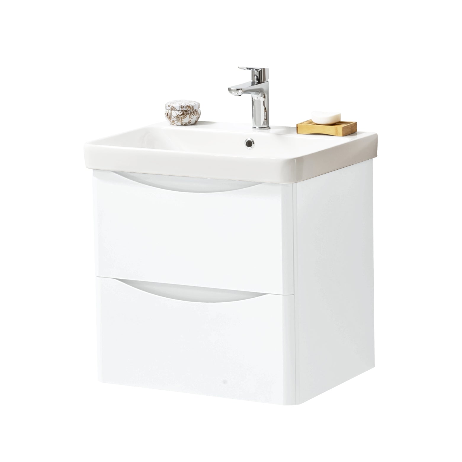 Kartell K-VIT Arc 2 Drawer Unit & Ceramic Basin - White / 600mm Width / Wall Mounted - Vanity Units - Arc - Bliss Bathroom Supplies -