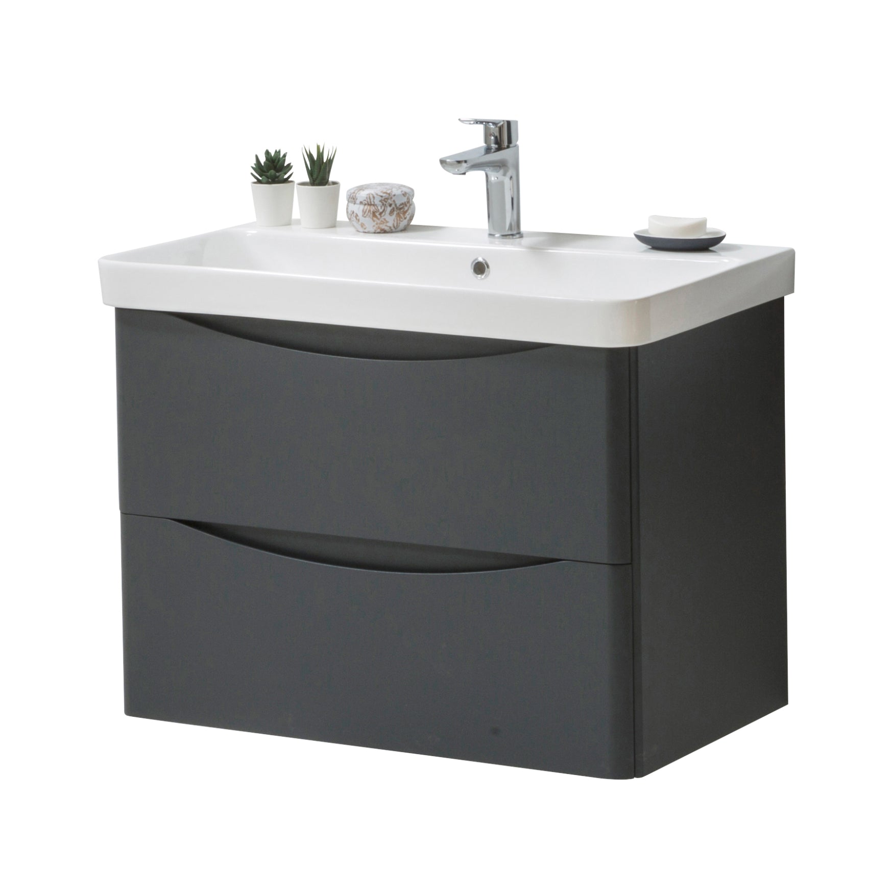 Kartell K-VIT Arc 2 Drawer Unit & Ceramic Basin - Graphite / 800mm Width / Wall Mounted - Vanity Units - Arc - Bliss Bathroom Supplies -