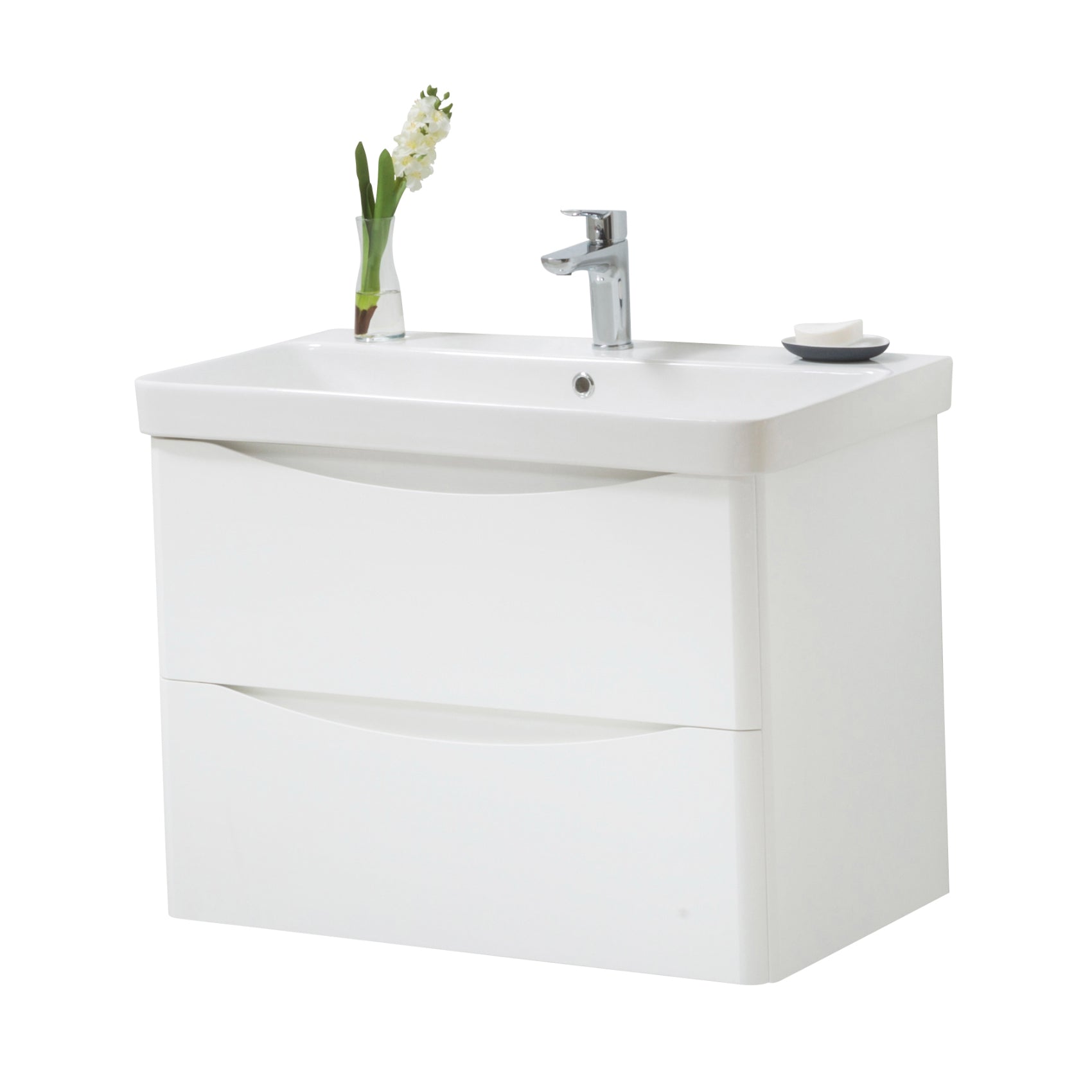 Kartell K-VIT Arc 2 Drawer Unit & Ceramic Basin - White / 800mm Width / Wall Mounted - Vanity Units - Arc - Bliss Bathroom Supplies -