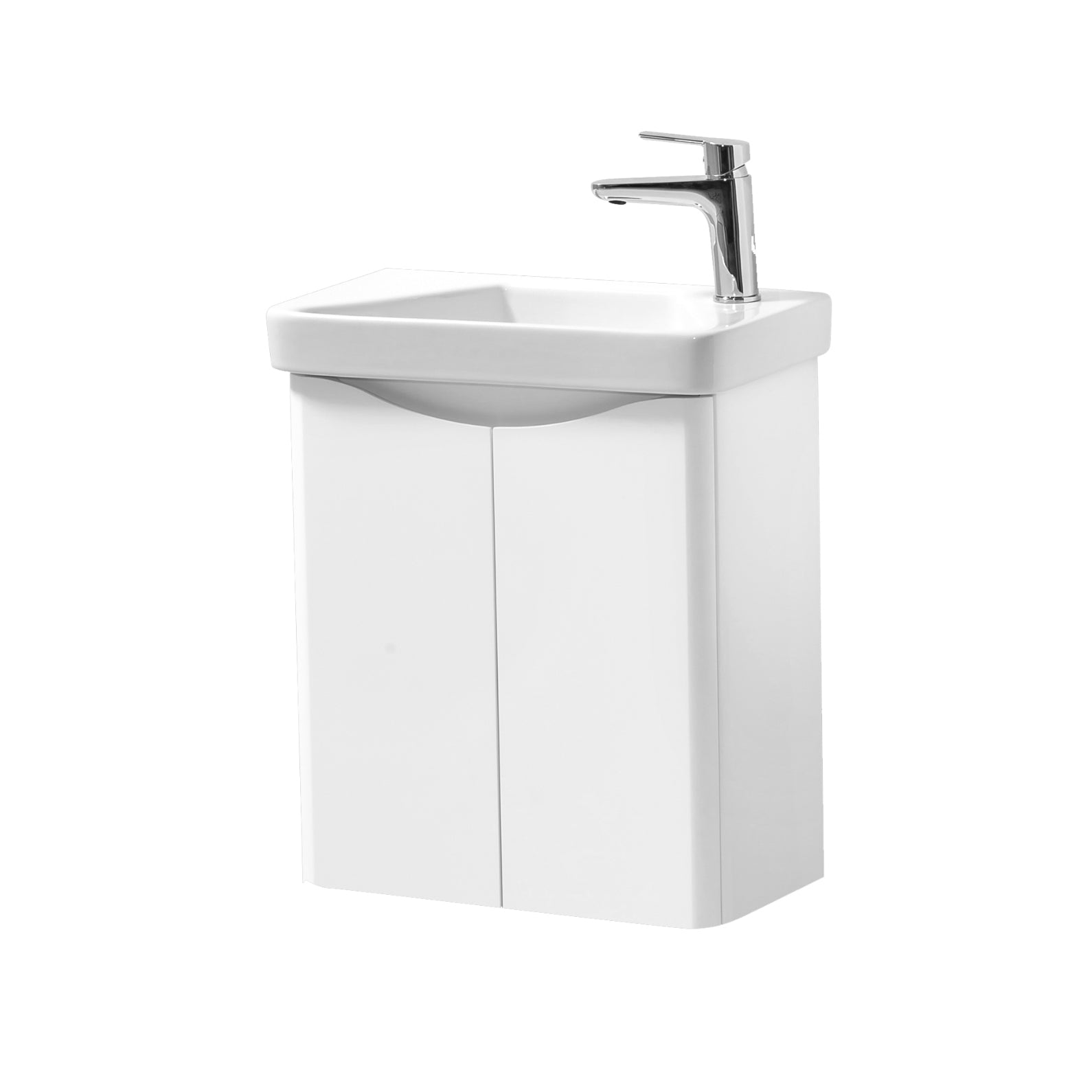 Kartell K-VIT Arc 500mm 2 Door Cloakroom Unit & Ceramic Basin - White / Wall Mounted - Cloakroom Units - Arc - Bliss Bathroom Supplies -