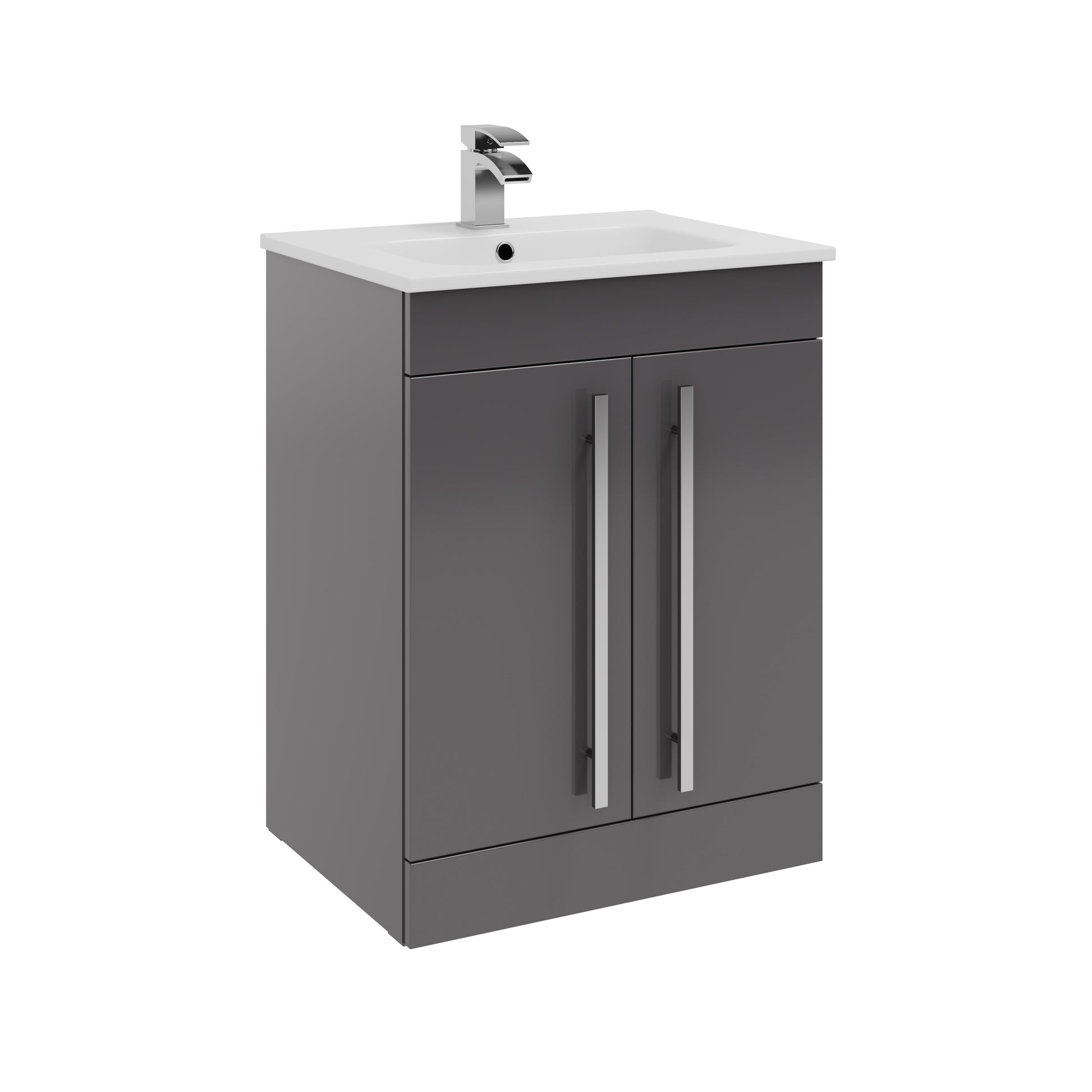 Kartell K-VIT Purity Floor Standing 2 Door Unit & Ceramic Basin - Storm Grey Gloss / 600mm Width - Vanity Units - Purity - Bliss Bathroom Supplies -