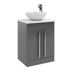 Kartell K-VIT Purity 2 Door Floor Standing Unit, Ceramic Worktop & Sit on Bowl - Storm Grey Gloss - Vanity Units - Purity - Bliss Bathroom Supplies -