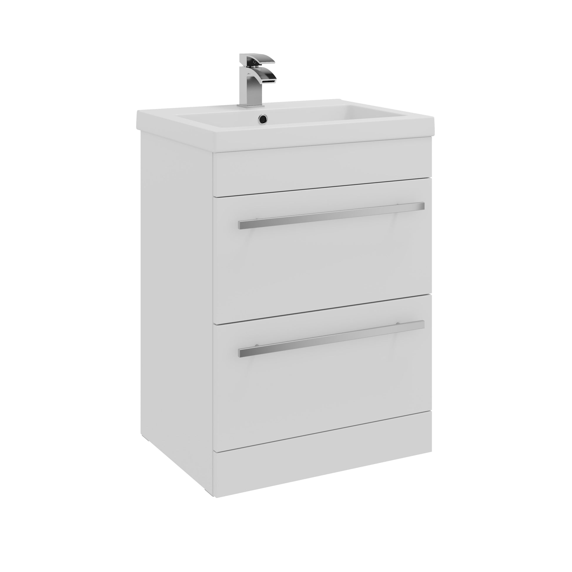 Purity 2 Drawer Unit & Mid Depth Ceramic Basin - Floor Standing / 600mm Width / White Gloss - Purity - Bliss Bathroom Supplies Ltd -