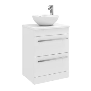 Purity 2 Drawer Unit, Ceramic Worktop & Sit on Bowl - Floor Standing / White Gloss - Purity - Bliss Bathroom Supplies Ltd -