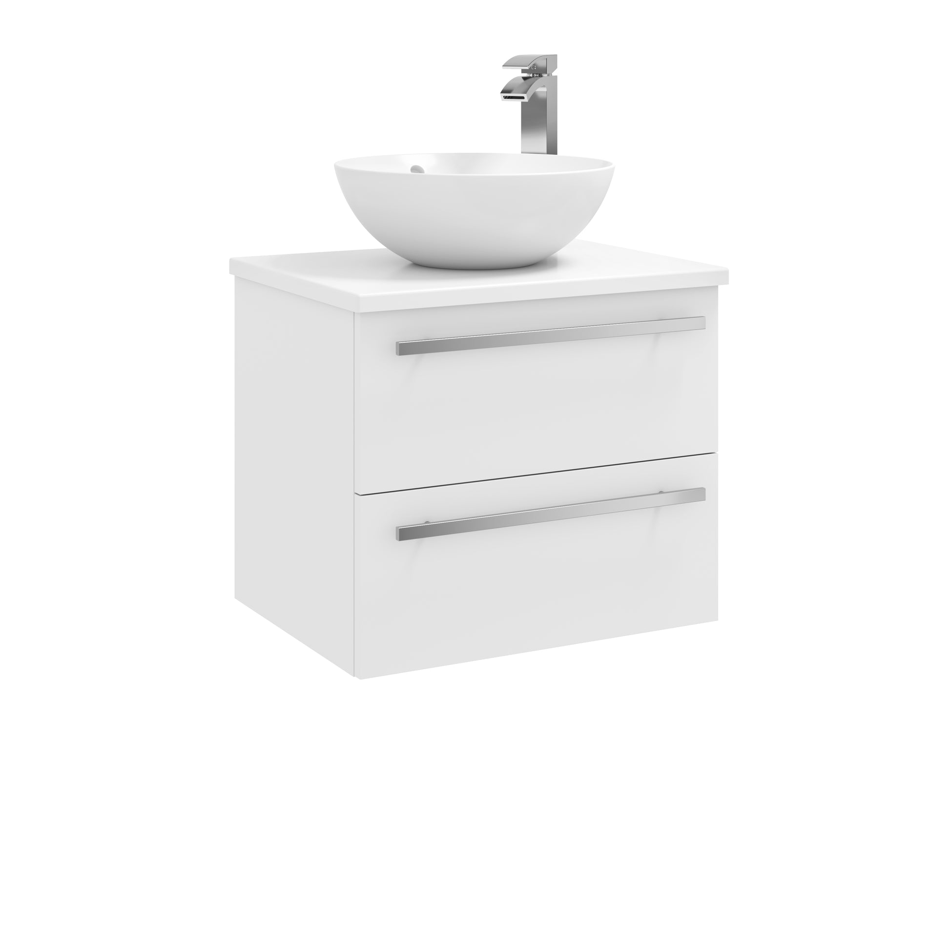 Purity 2 Drawer Unit, Ceramic Worktop & Sit on Bowl - Wall Mounted / White Gloss - Purity - Bliss Bathroom Supplies Ltd -