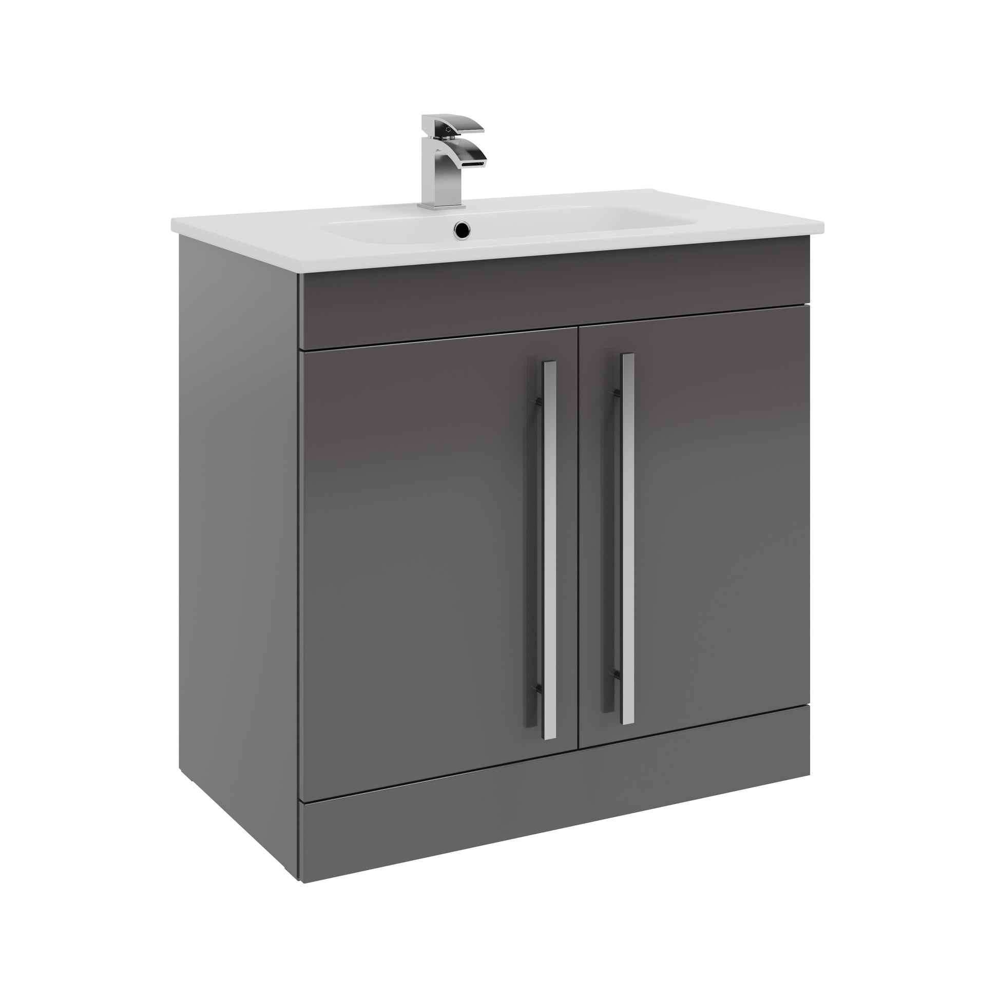 Kartell K-VIT Purity Floor Standing 2 Door Unit & Ceramic Basin - Storm Grey Gloss / 800mm Width - Vanity Units - Purity - Bliss Bathroom Supplies -