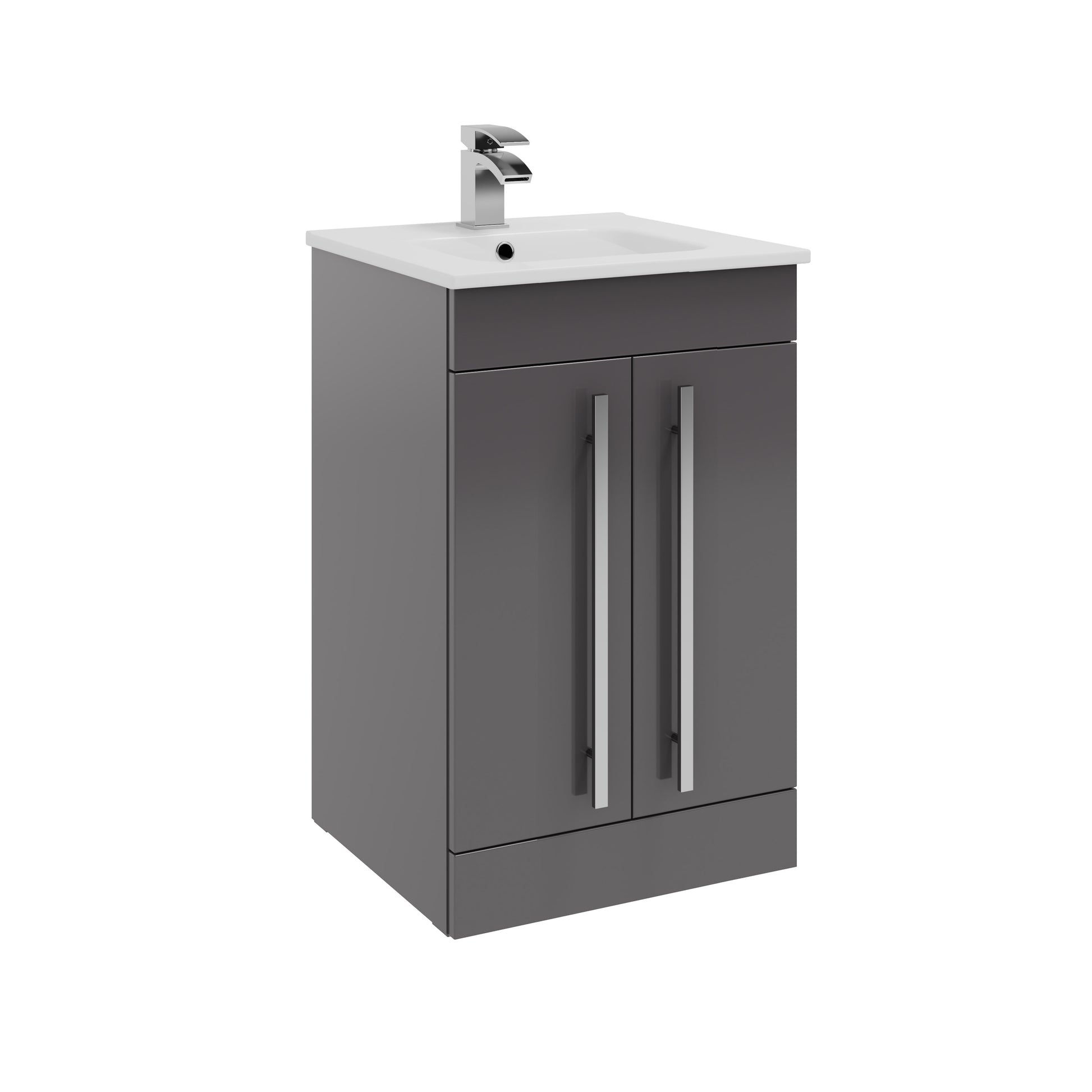 Kartell K-VIT Purity Floor Standing 2 Door Unit & Ceramic Basin - Storm Grey Gloss / 500mm Width - Vanity Units - Purity - Bliss Bathroom Supplies -