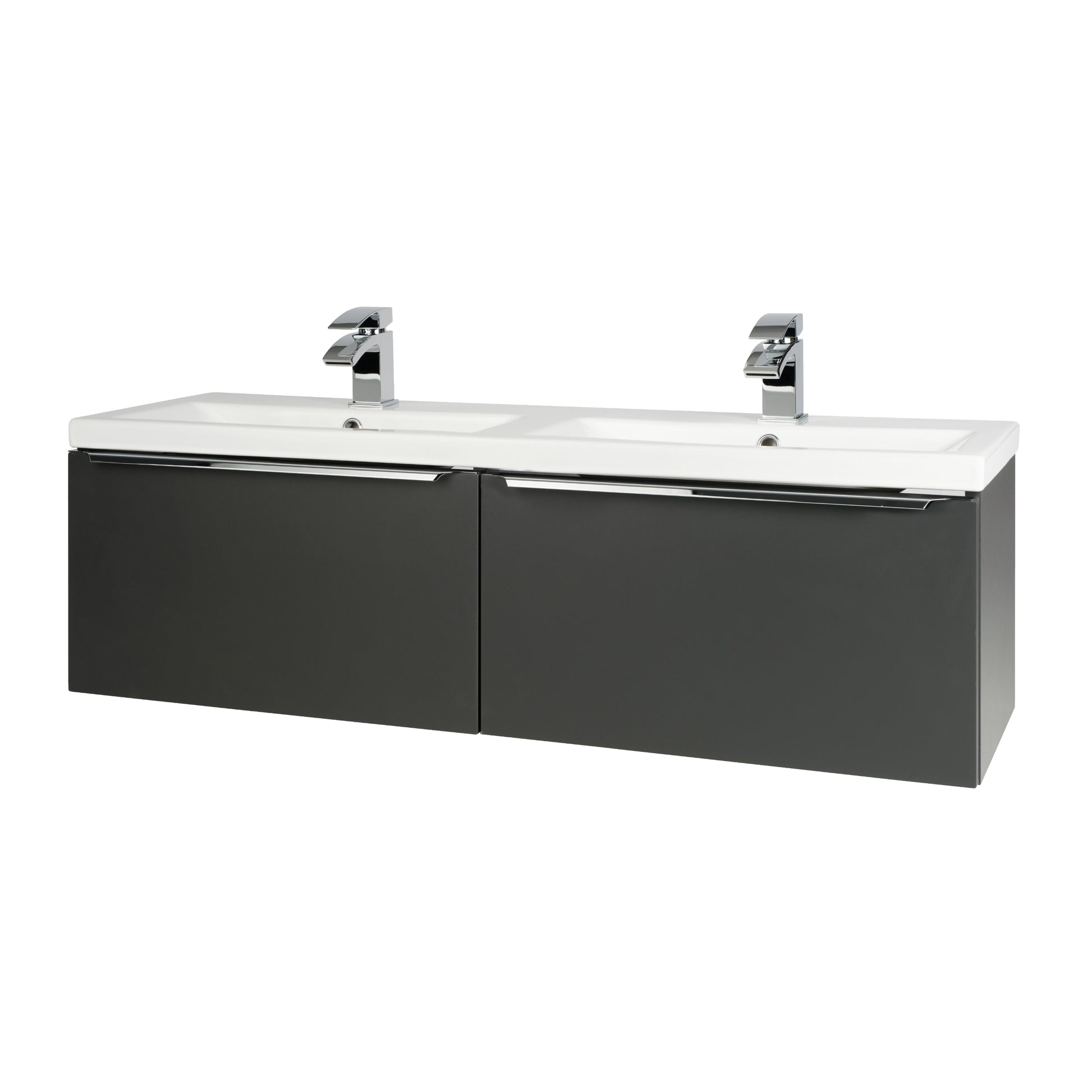 Kore Wall Mounted Drawer Unit & Ceramic Basin - Dark Grey / 1200mm Width (Twin Basin) - Kore - Bliss Bathroom Supplies Ltd -