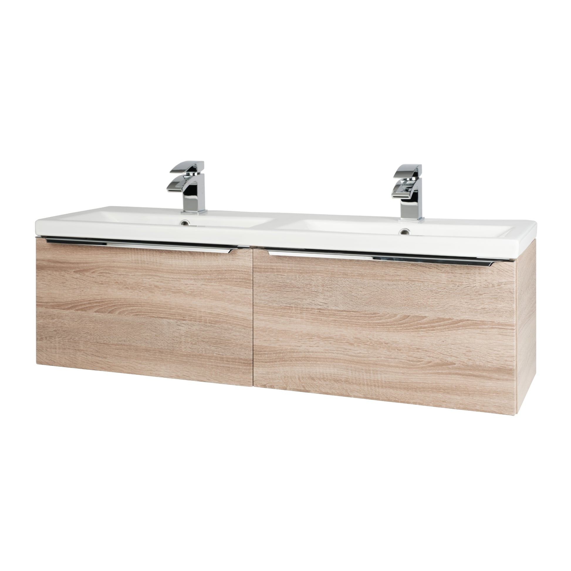 Kore Wall Mounted Drawer Unit & Ceramic Basin - Sonoma Oak / 1200mm Width (Twin Basin) - Kore - Bliss Bathroom Supplies Ltd -