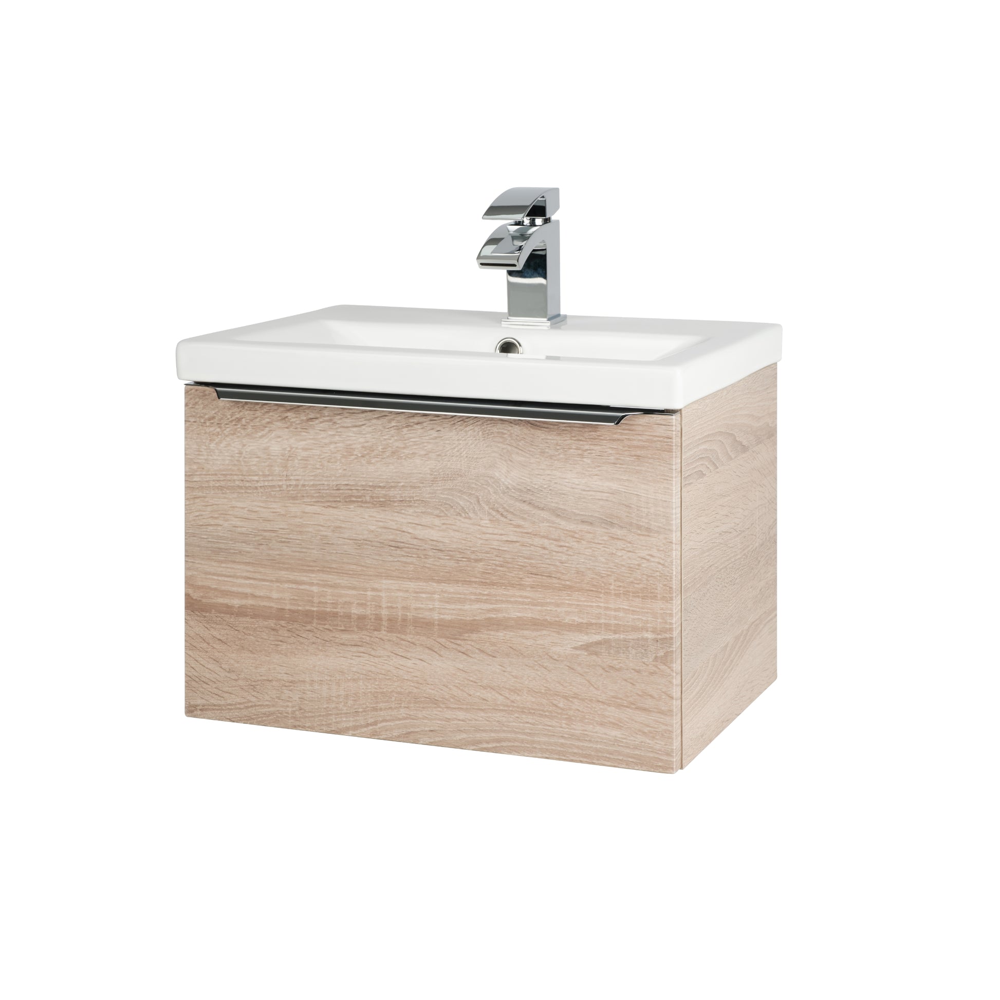 Kore Wall Mounted Drawer Unit & Ceramic Basin - Sonoma Oak / 500mm Width - Kore - Bliss Bathroom Supplies Ltd -