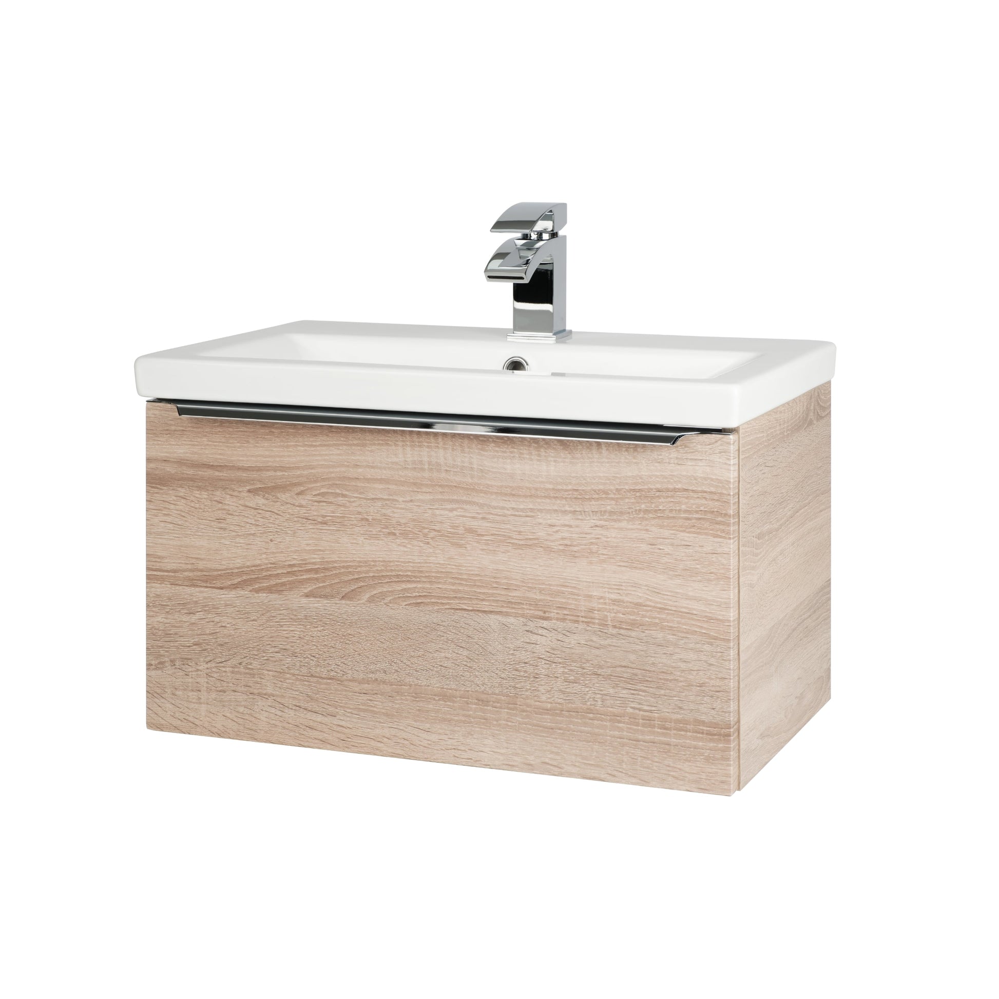 Kore Wall Mounted Drawer Unit & Ceramic Basin - Sonoma Oak / 600mm Width - Kore - Bliss Bathroom Supplies Ltd -