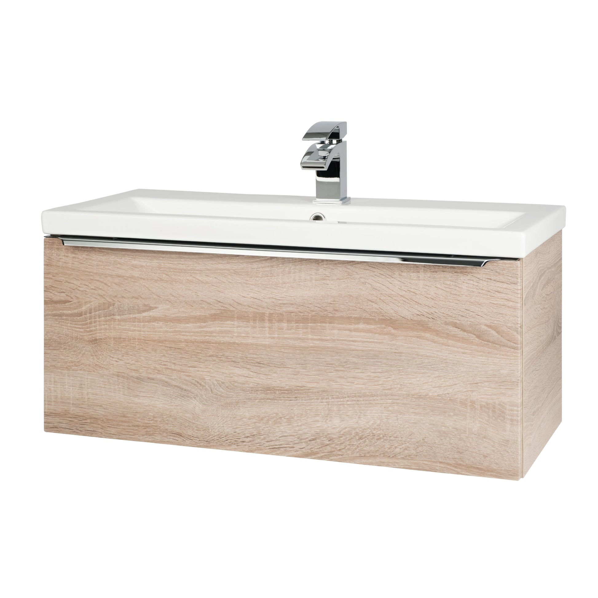 Kore Wall Mounted Drawer Unit & Ceramic Basin - Sonoma Oak / 800mm Width - Kore - Bliss Bathroom Supplies Ltd -