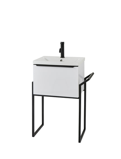 Kore Drawer Unit & Ceramic Basin with Towel Rail Frame - White Gloss / 500mm Width - Kore - Bliss Bathroom Supplies Ltd -