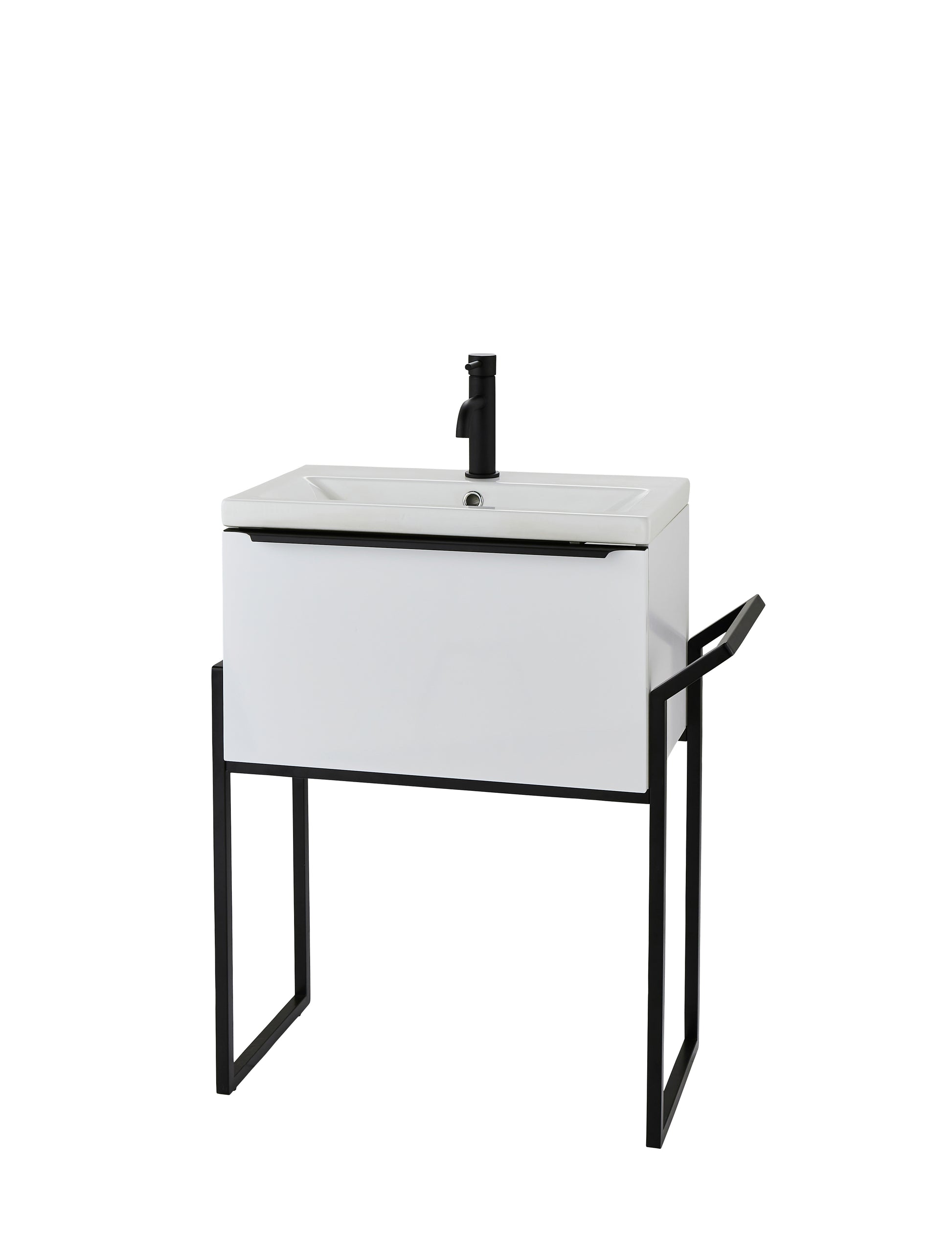 Kore Drawer Unit & Ceramic Basin with Towel Rail Frame - White Gloss / 600mm Width - Kore - Bliss Bathroom Supplies Ltd -