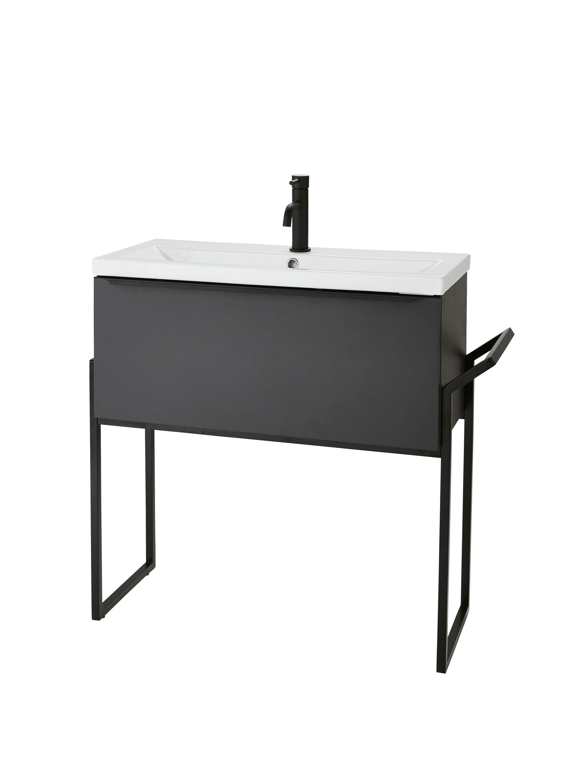 Kore Drawer Unit & Ceramic Basin with Towel Rail Frame - Dark Grey / 800mm Width - Kore - Bliss Bathroom Supplies Ltd -