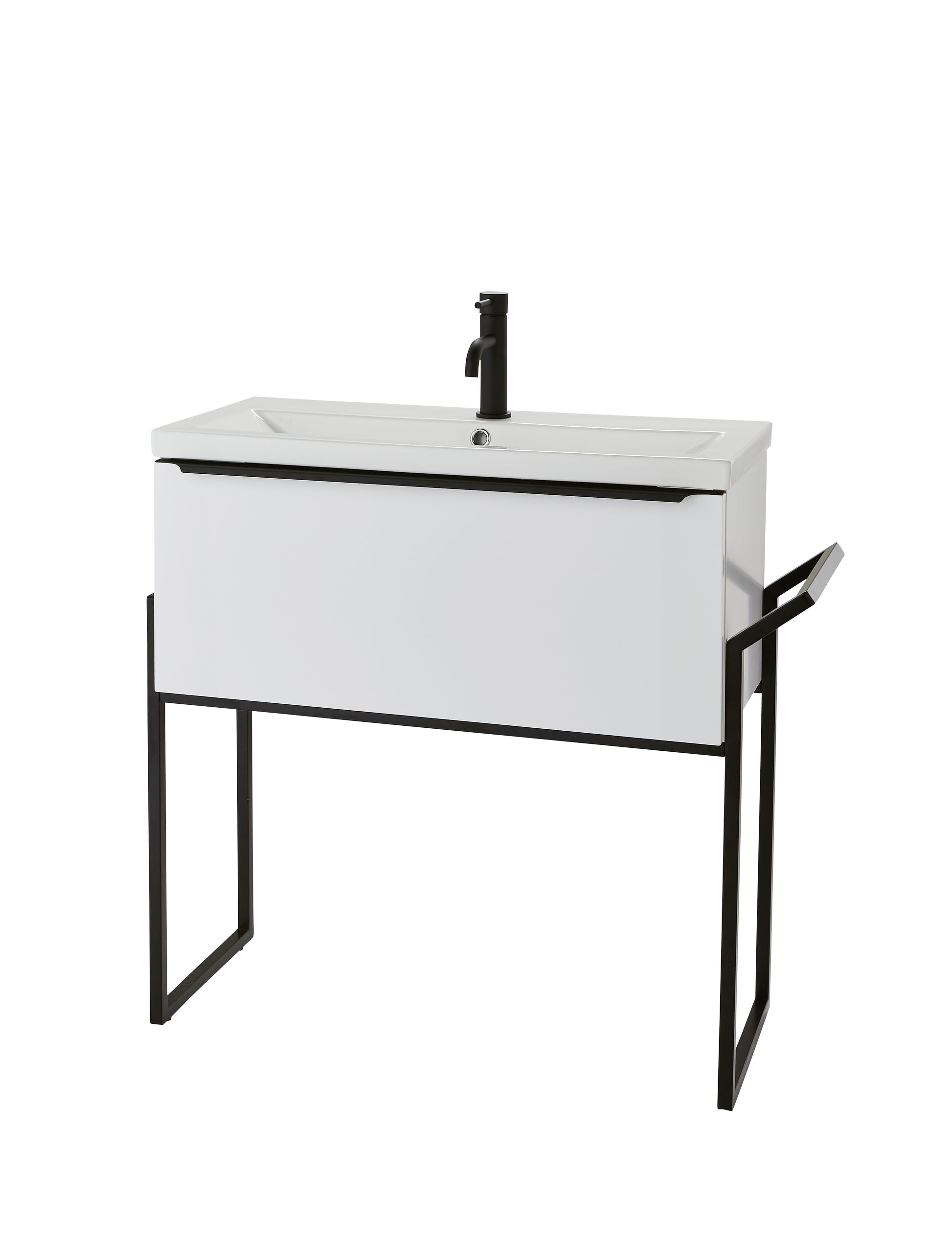 Kore Drawer Unit & Ceramic Basin with Towel Rail Frame - White Gloss / 800mm Width - Kore - Bliss Bathroom Supplies Ltd -