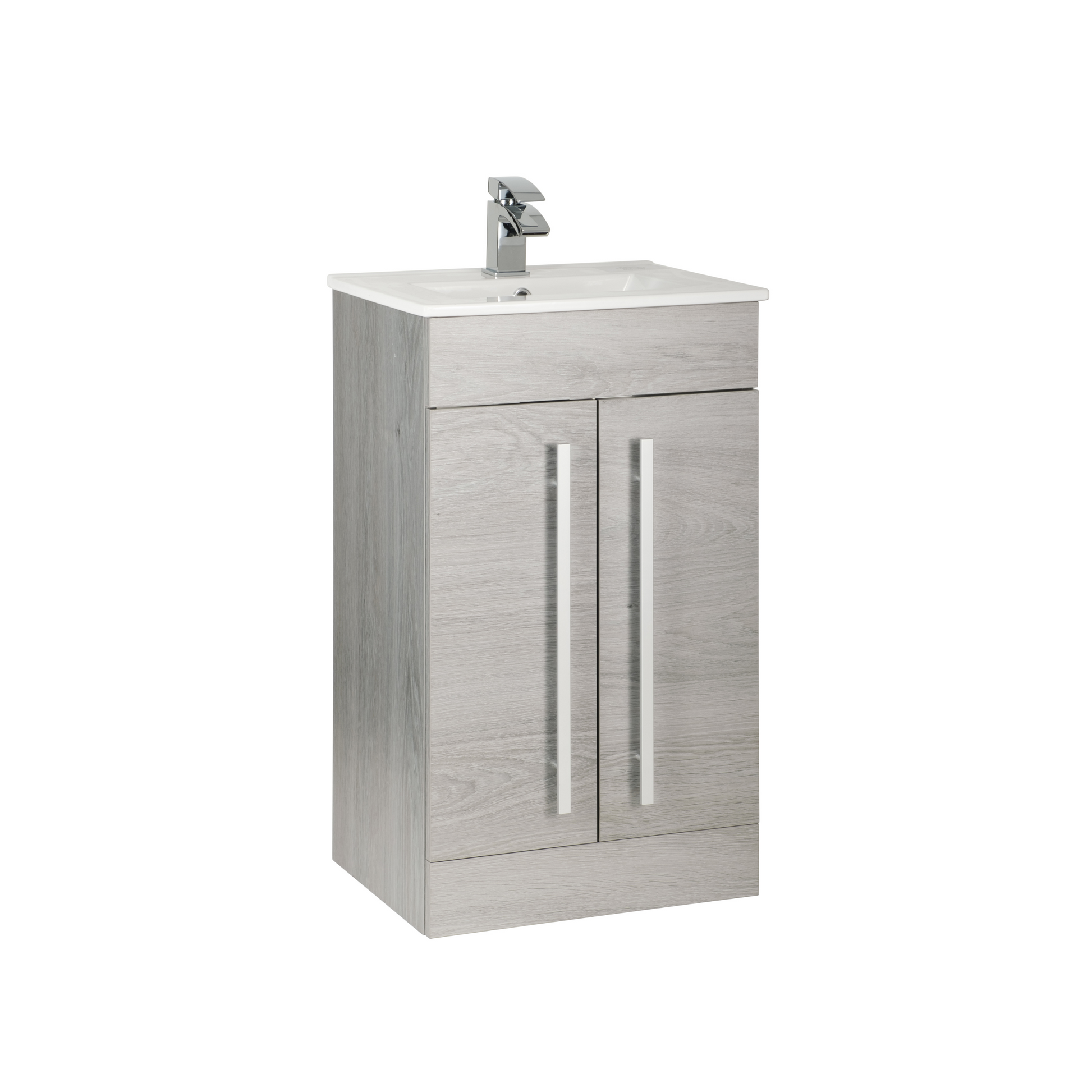 Kartell K-VIT Purity Floor Standing 2 Door Unit & Ceramic Basin - Silver Oak / 500mm Width - Vanity Units - Purity - Bliss Bathroom Supplies -