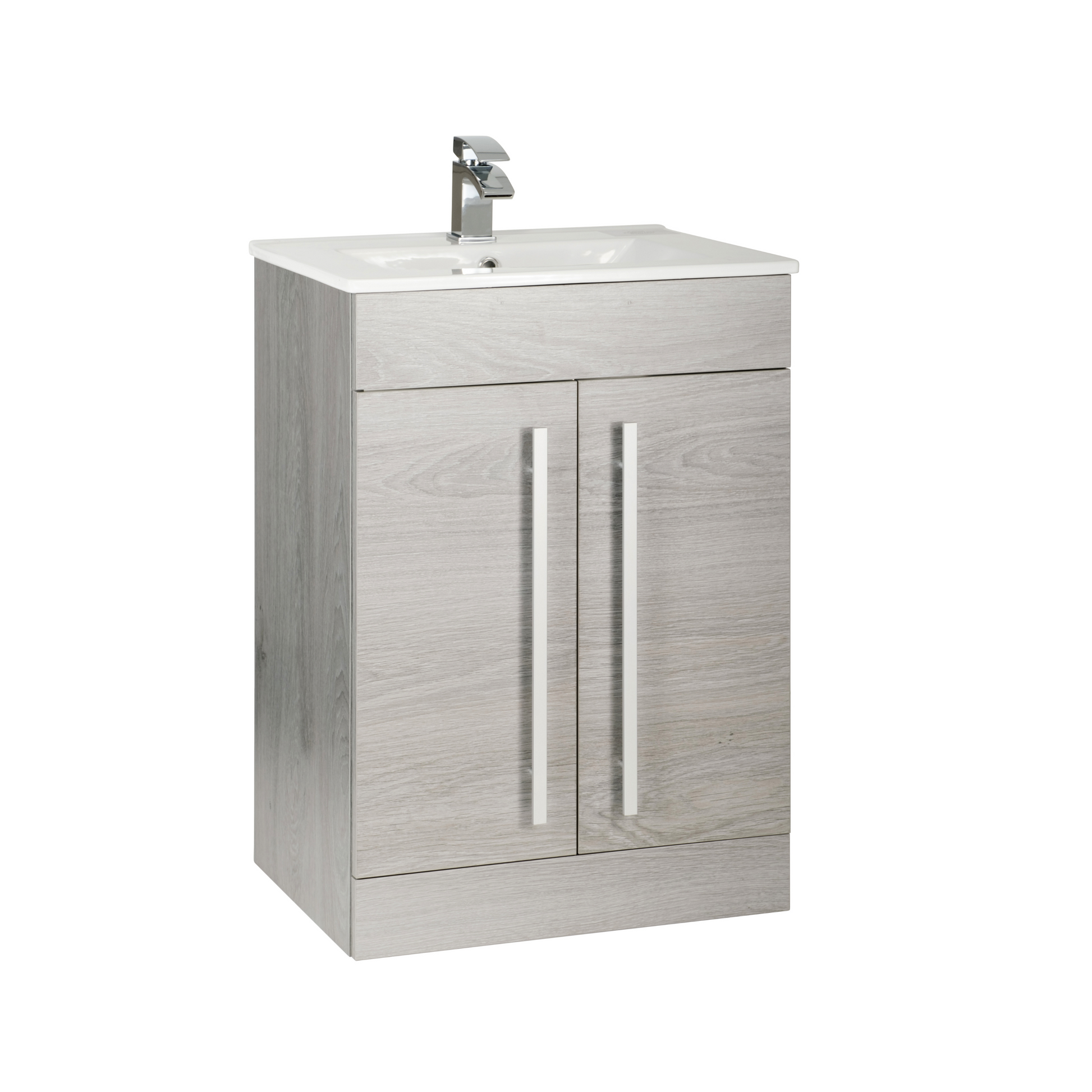 Kartell K-VIT Purity Floor Standing 2 Door Unit & Ceramic Basin - Silver Oak / 600mm Width - Vanity Units - Purity - Bliss Bathroom Supplies -