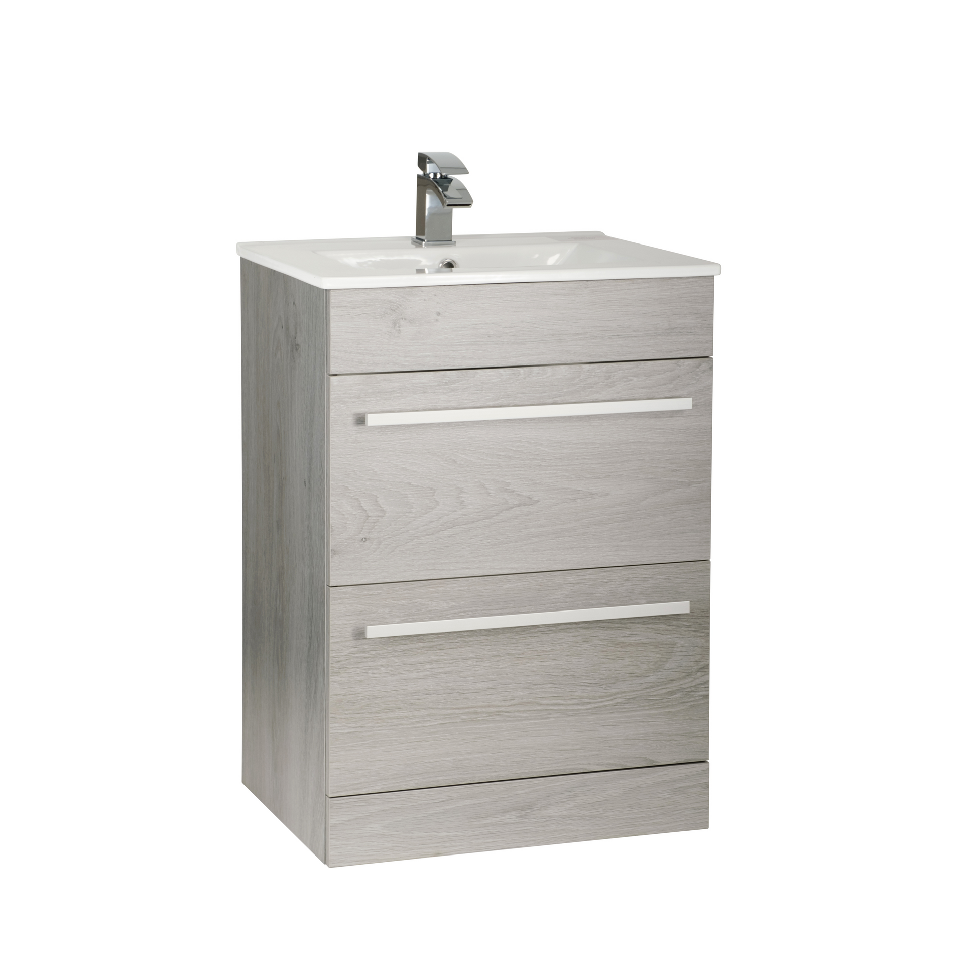 Kartell K-VIT Purity 2 Drawer Unit & Ceramic Basin - Floor Standing / 600mm Width / Silver Oak - Vanity Units - Purity - Bliss Bathroom Supplies -