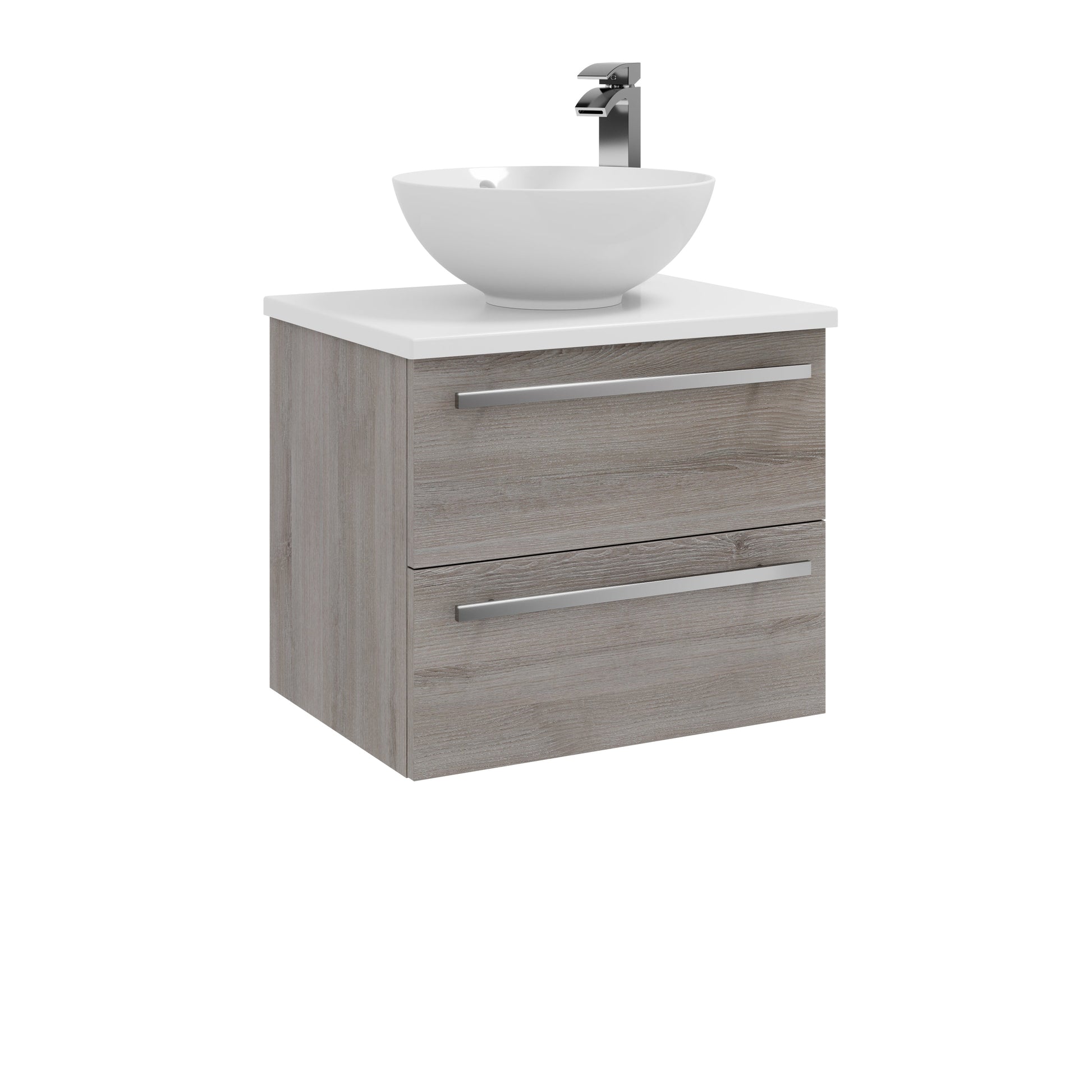 Purity 2 Drawer Unit, Ceramic Worktop & Sit on Bowl - Wall Mounted / Silver Oak - Purity - Bliss Bathroom Supplies Ltd -