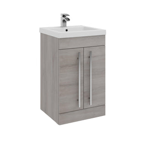 Kartell K-VIT Purity Floor Standing 2 Door Unit & Mid Depth Ceramic Basin - 500mm Width / Silver Oak - Vanity Units - Purity - Bliss Bathroom Supplies -