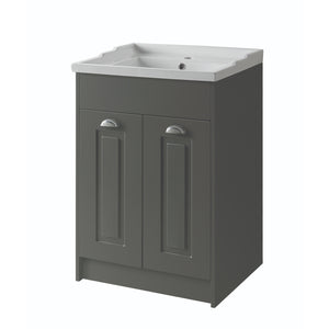 Kartell K-VIT Astley Floor Standing 2 Door Unit and Ceramic Basin - 600mm Width / Matt Grey - Vanity Units - Astley - Bliss Bathroom Supplies -
